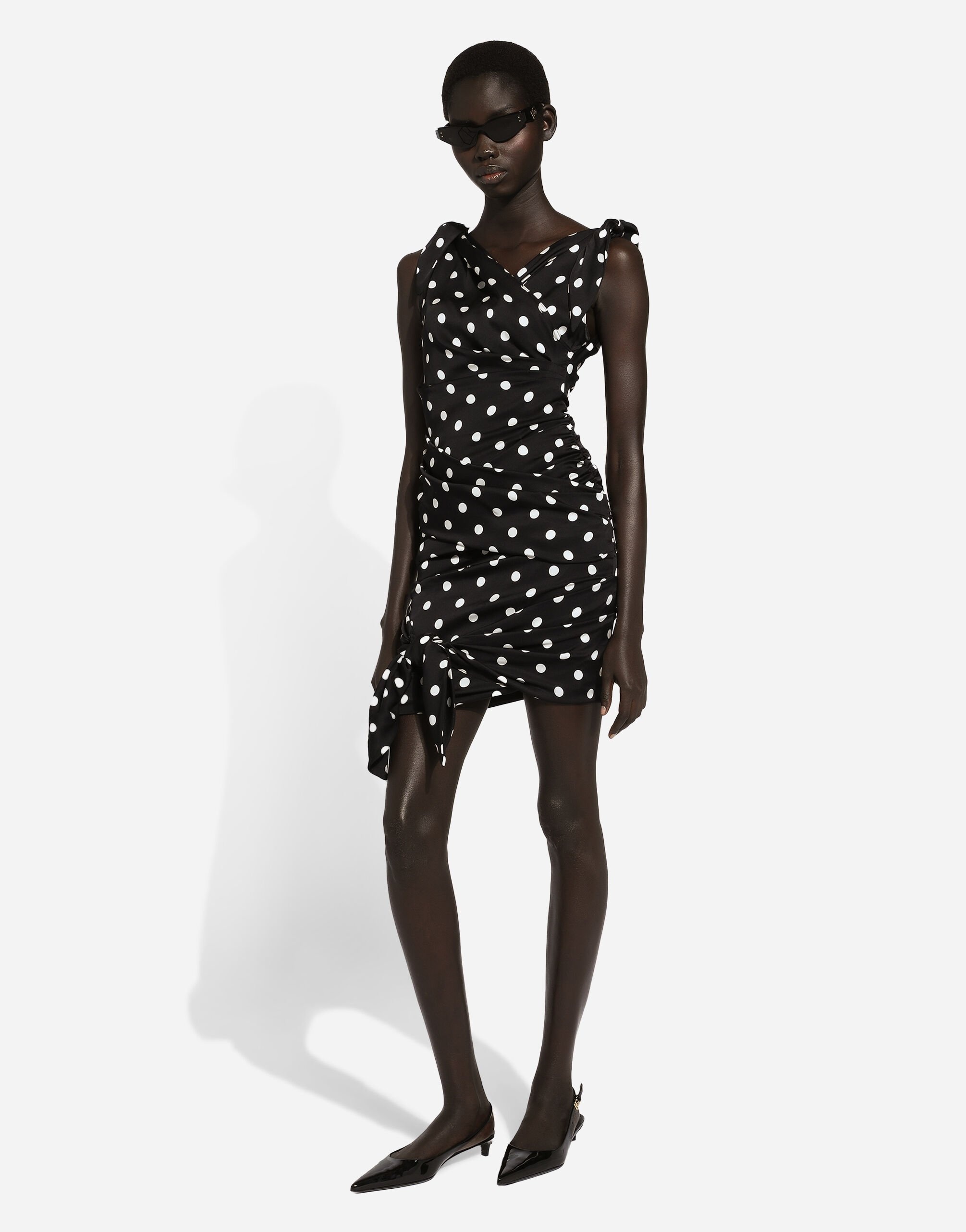 Charmeuse midi dress with draping and polka-dot print - 6