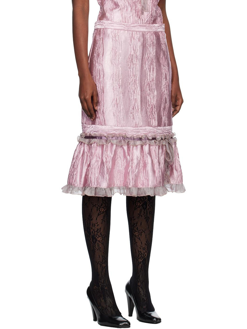 Pink Crushed Satin Ruffle Midi Skirt 2