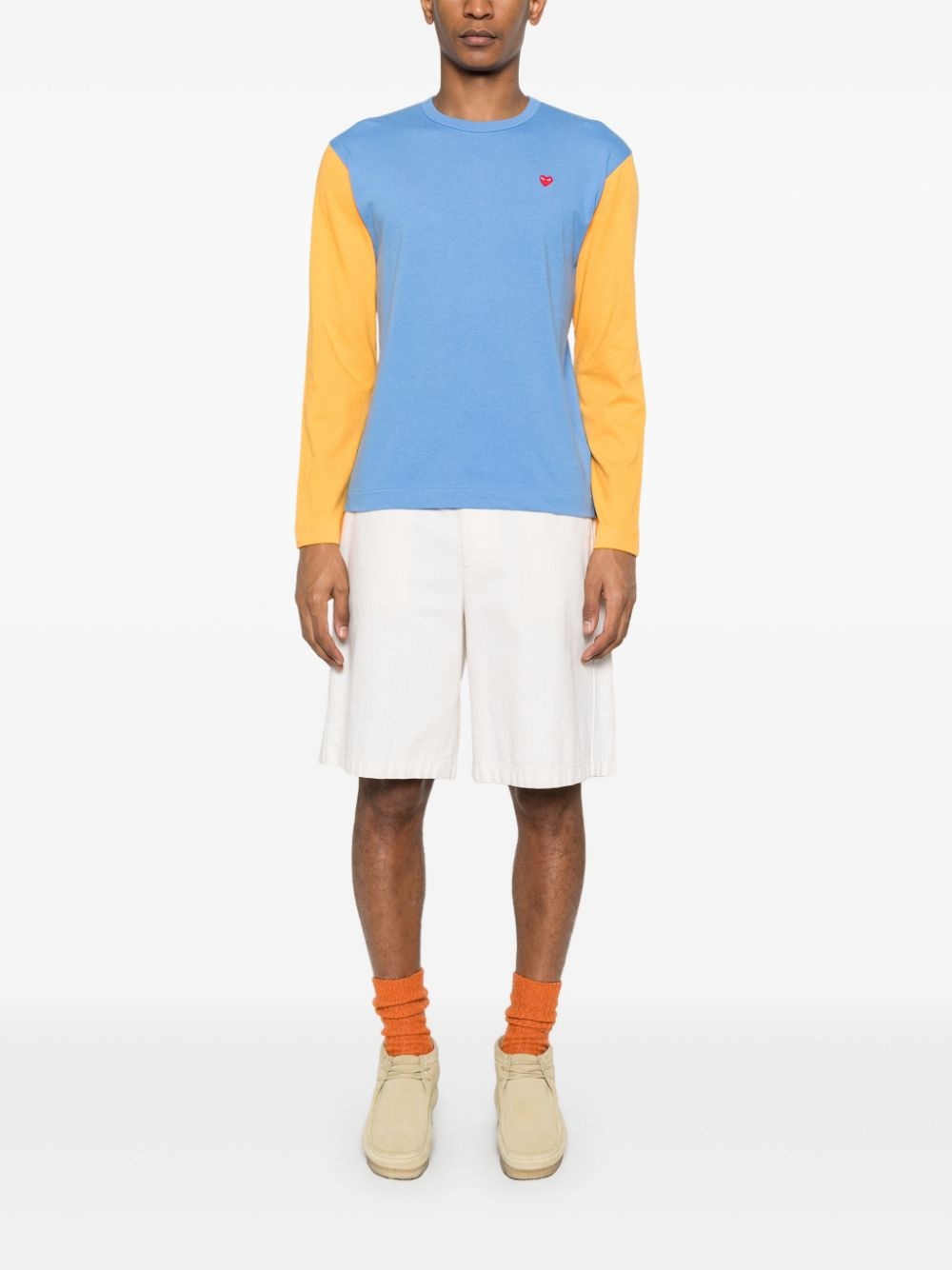heart-patch two-tone T-shirt - 2