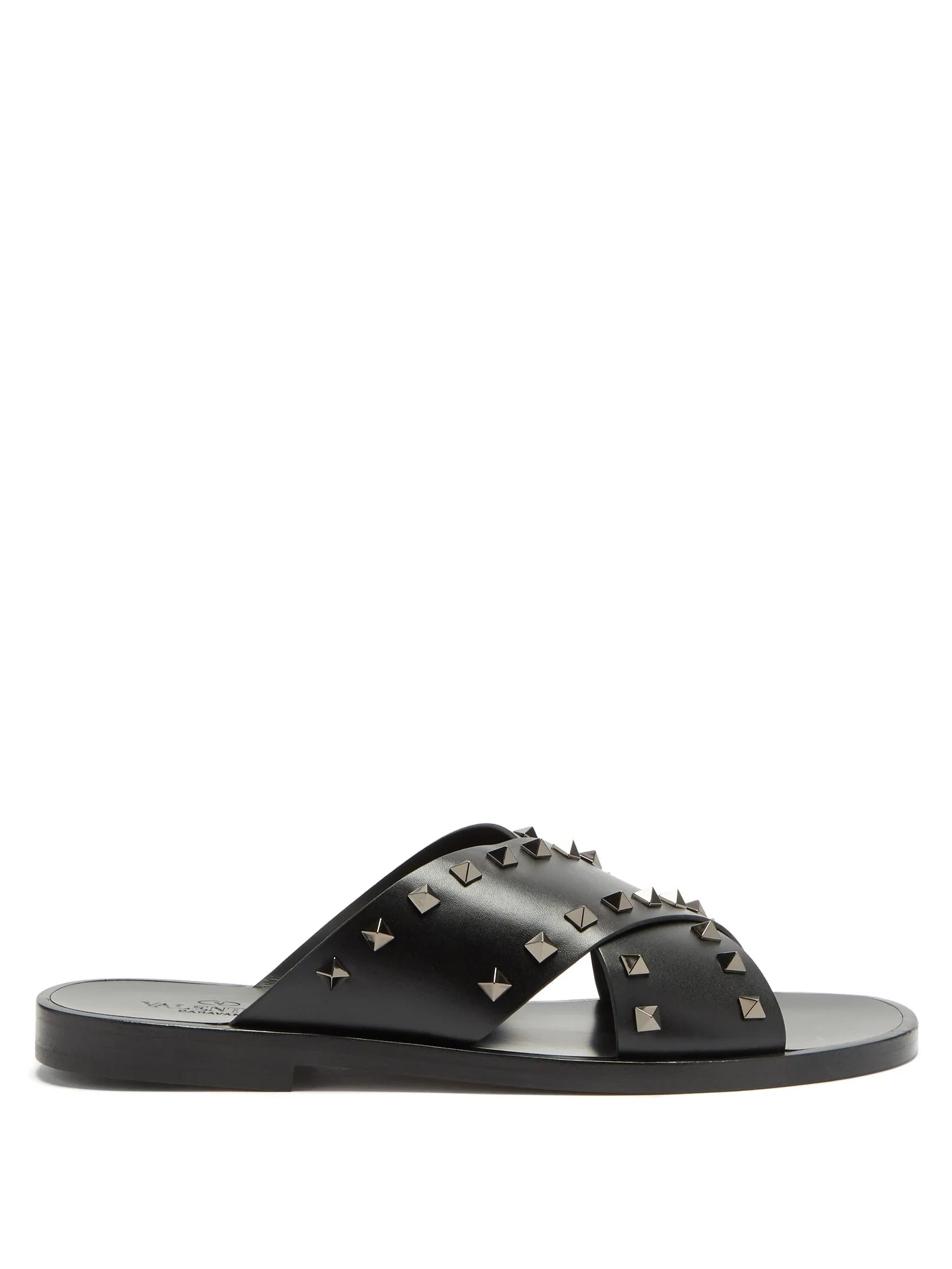 Rockstud leather slides - 1