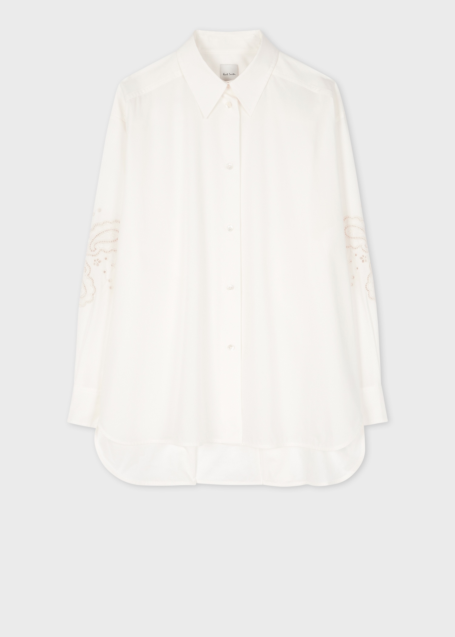 Women's Ivory Embroidered Sleeve Cotton-Blend Shirt - 1