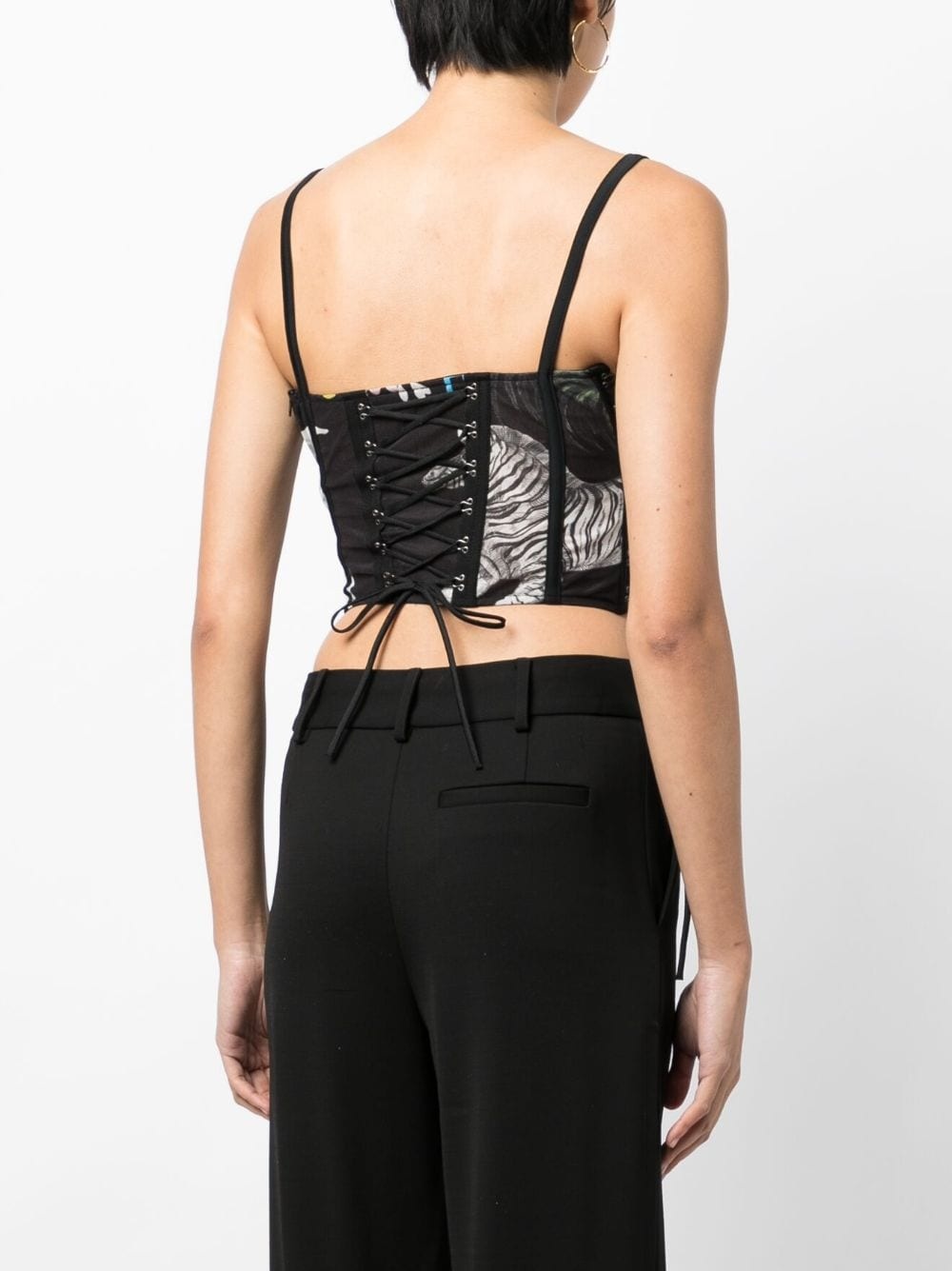 graphic-print lace-up corset - 4