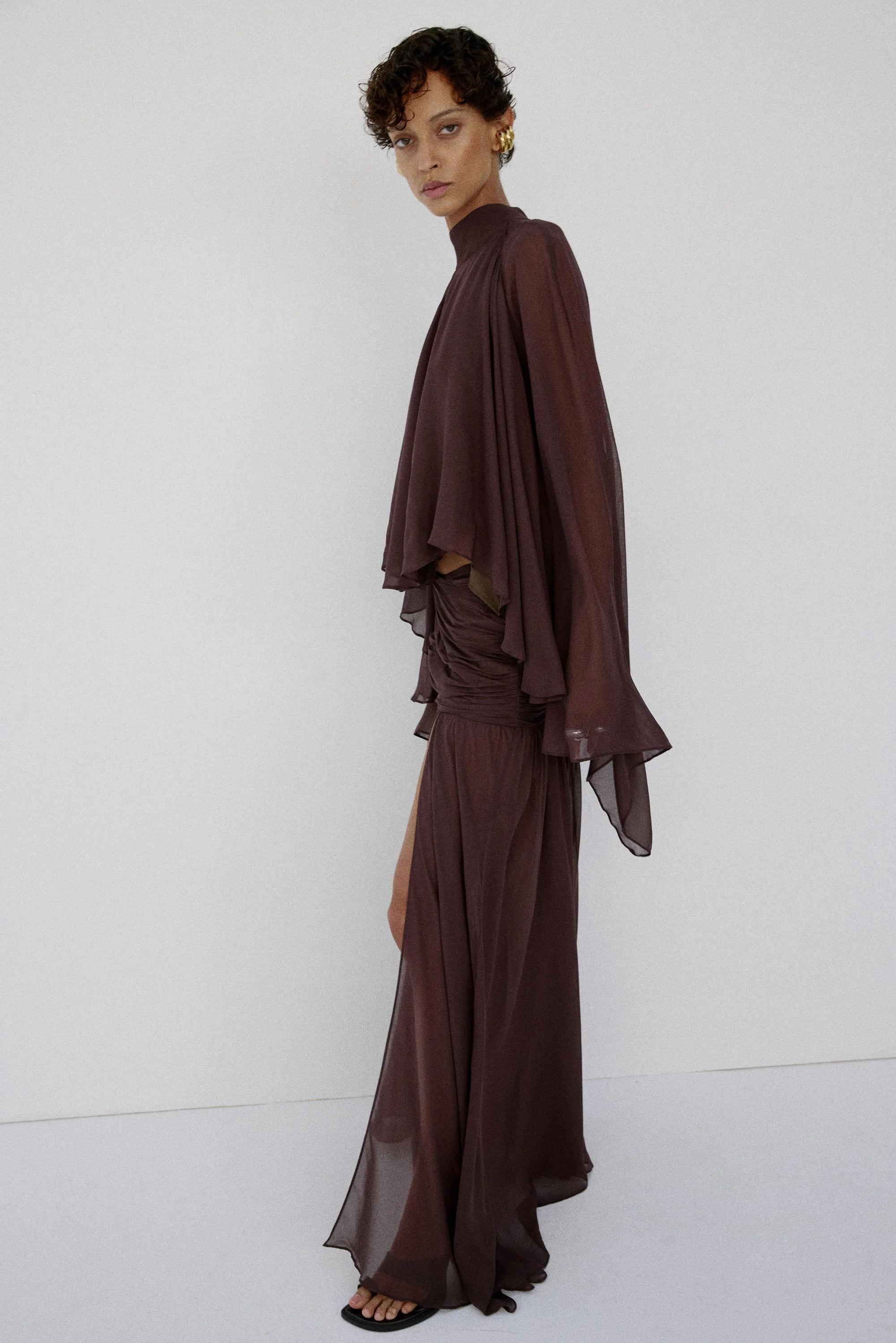 MIA TOP IN UMBER BROWN GEORGETTE - 1