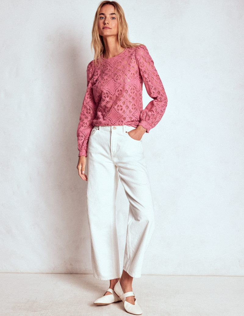 Lace Crew Neck Top-Heather Rose 5