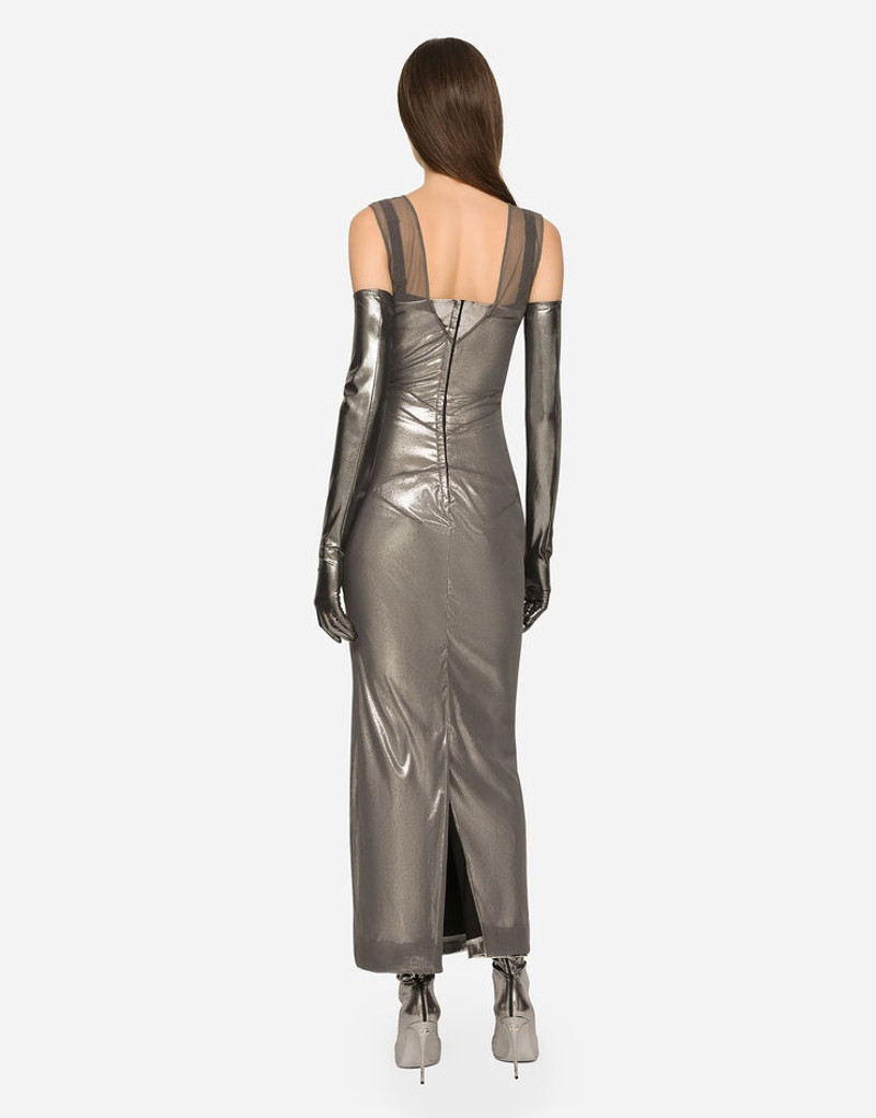 Long foiled jersey and tulle dress 3