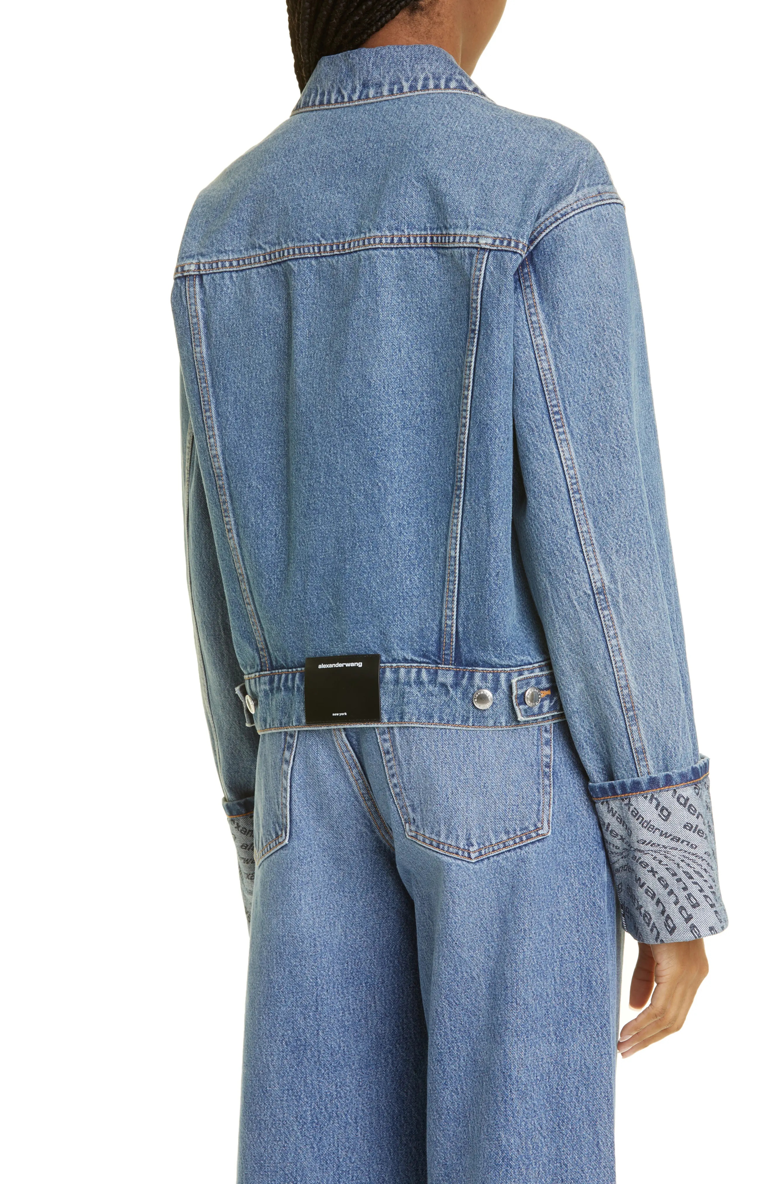 【ALEXANDER WANG】LOGO WAVE TRUCKER JACKET Alexander Wang Logo Wave Cuff Denim Trucker Jacket
