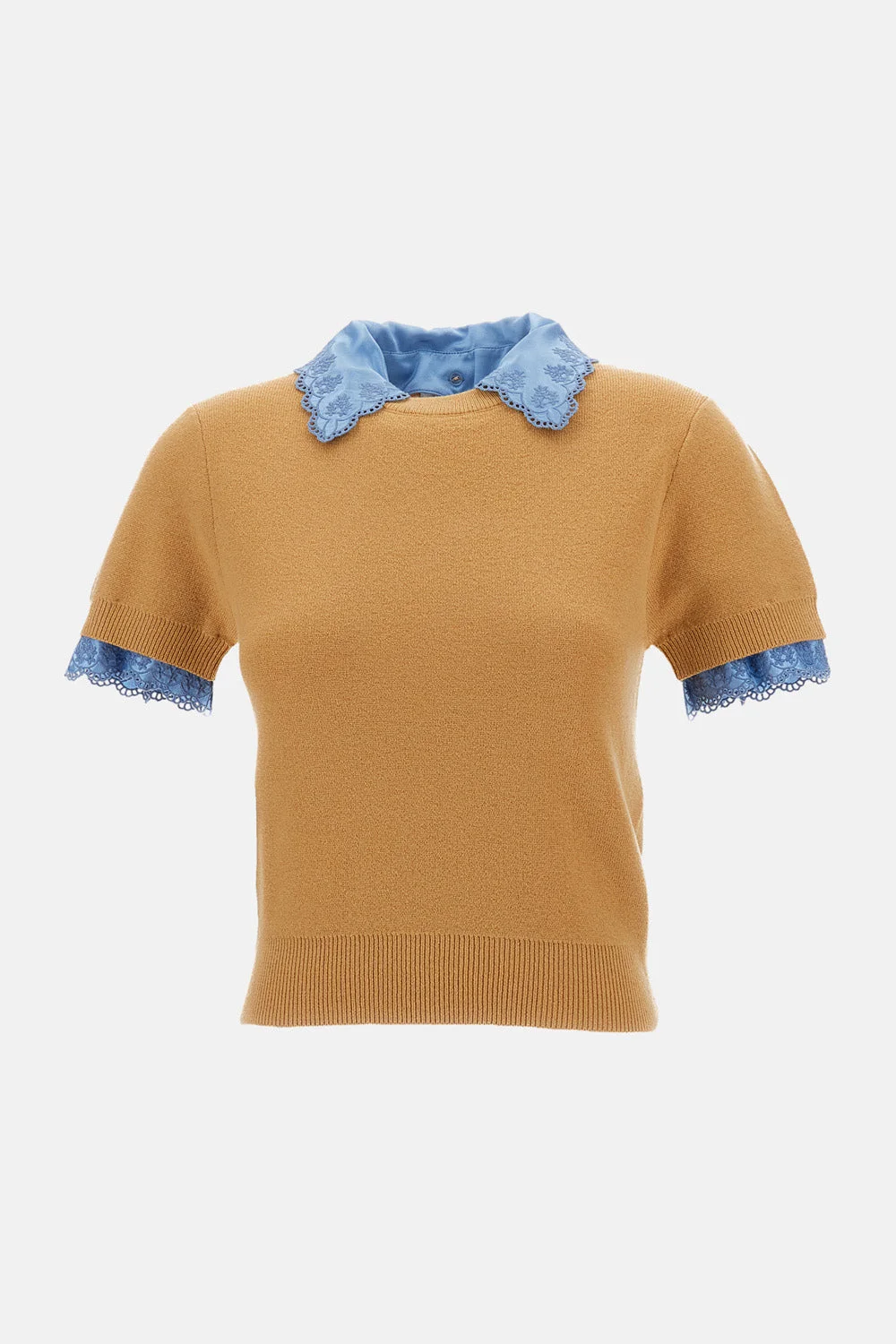 SHORT-SLEEVE KNIT WITH SATIN COLLAR - 1