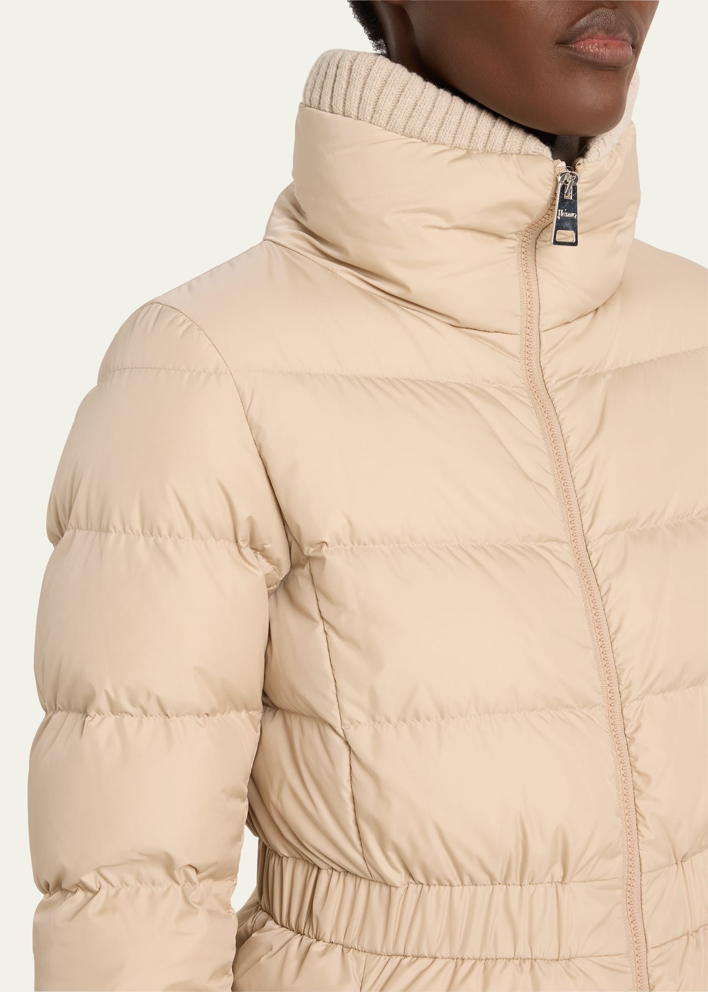 Quilted Down Puffer Coat with Cinched Waist - 5