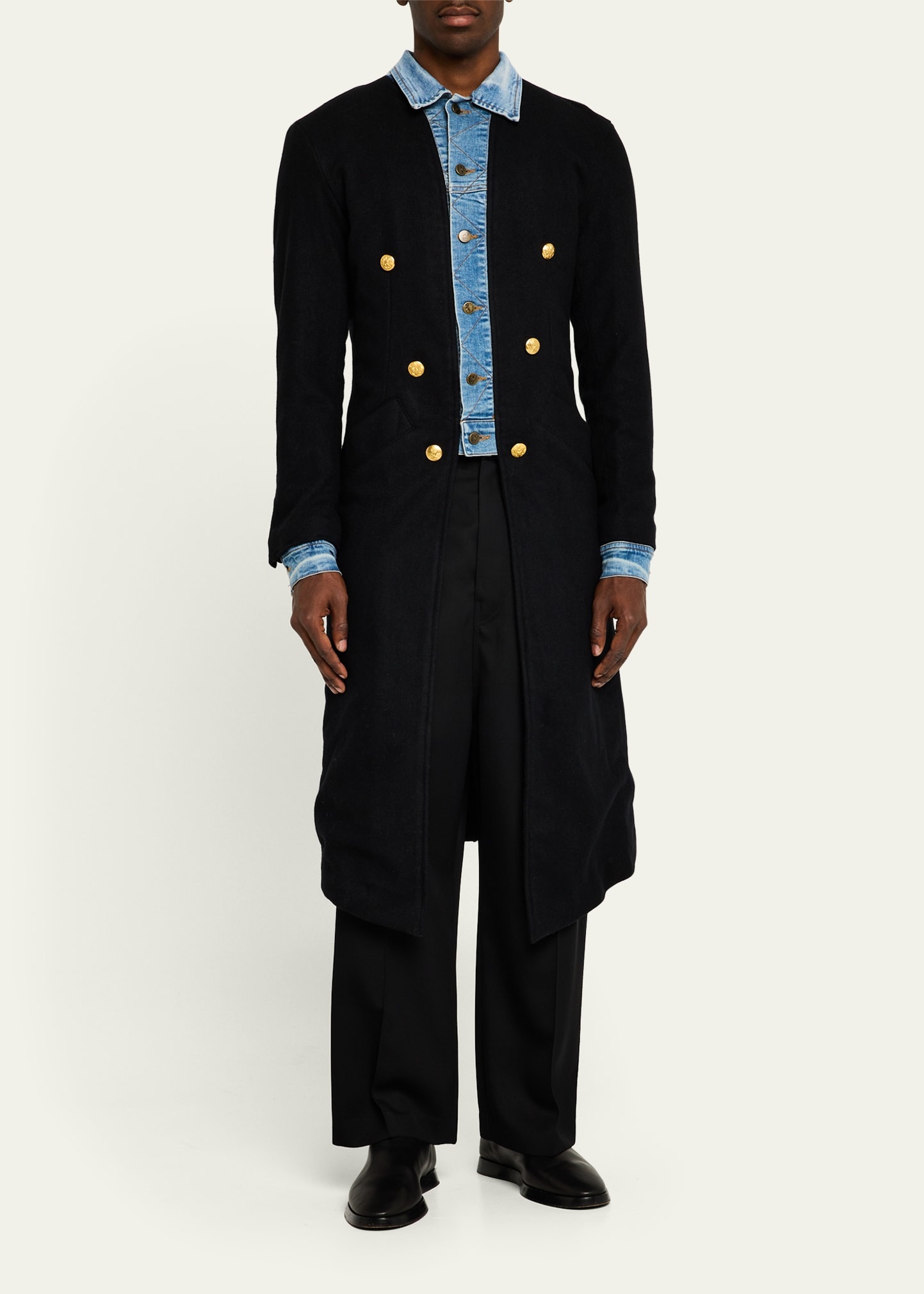 Men's Trucker-Trim Long Wool Coat - 4