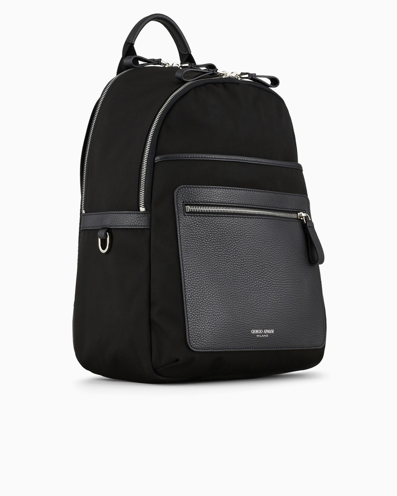 GIORGIO ARMANI RECYCLED-NYLON AND PEBBLED-LEATHER BACKPACK outlook