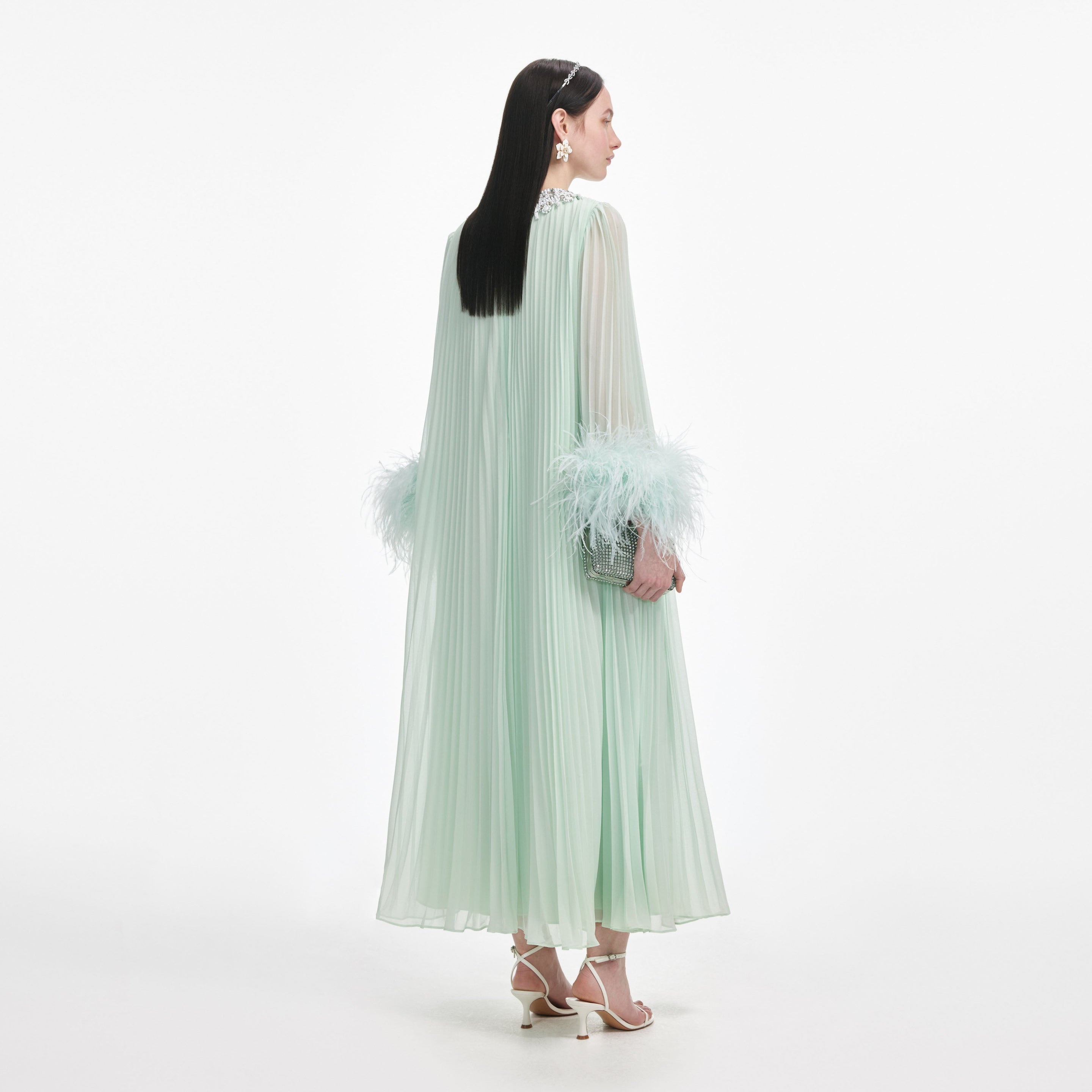 Mint Chiffon Feather Midi Dress - 3