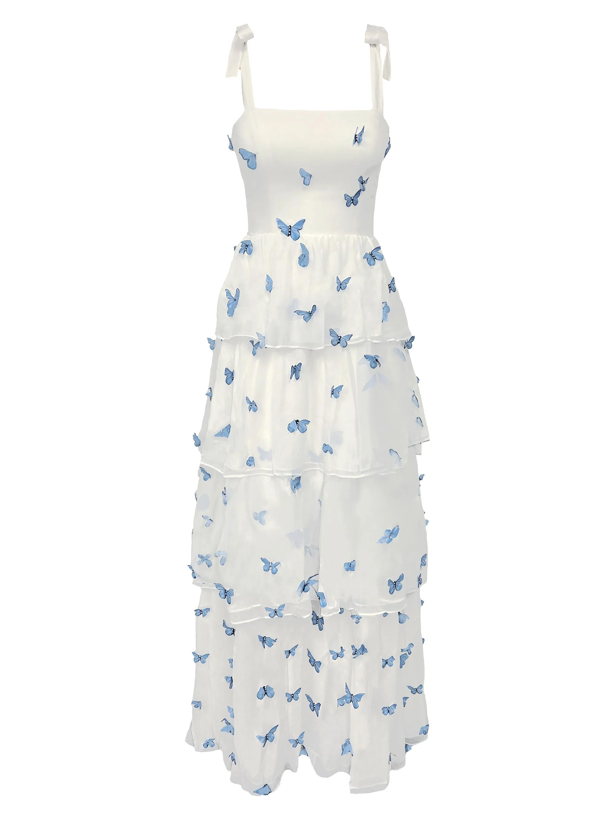 Women's Monica Embroidered Silk Sleeveless Gown - White Blue - 1