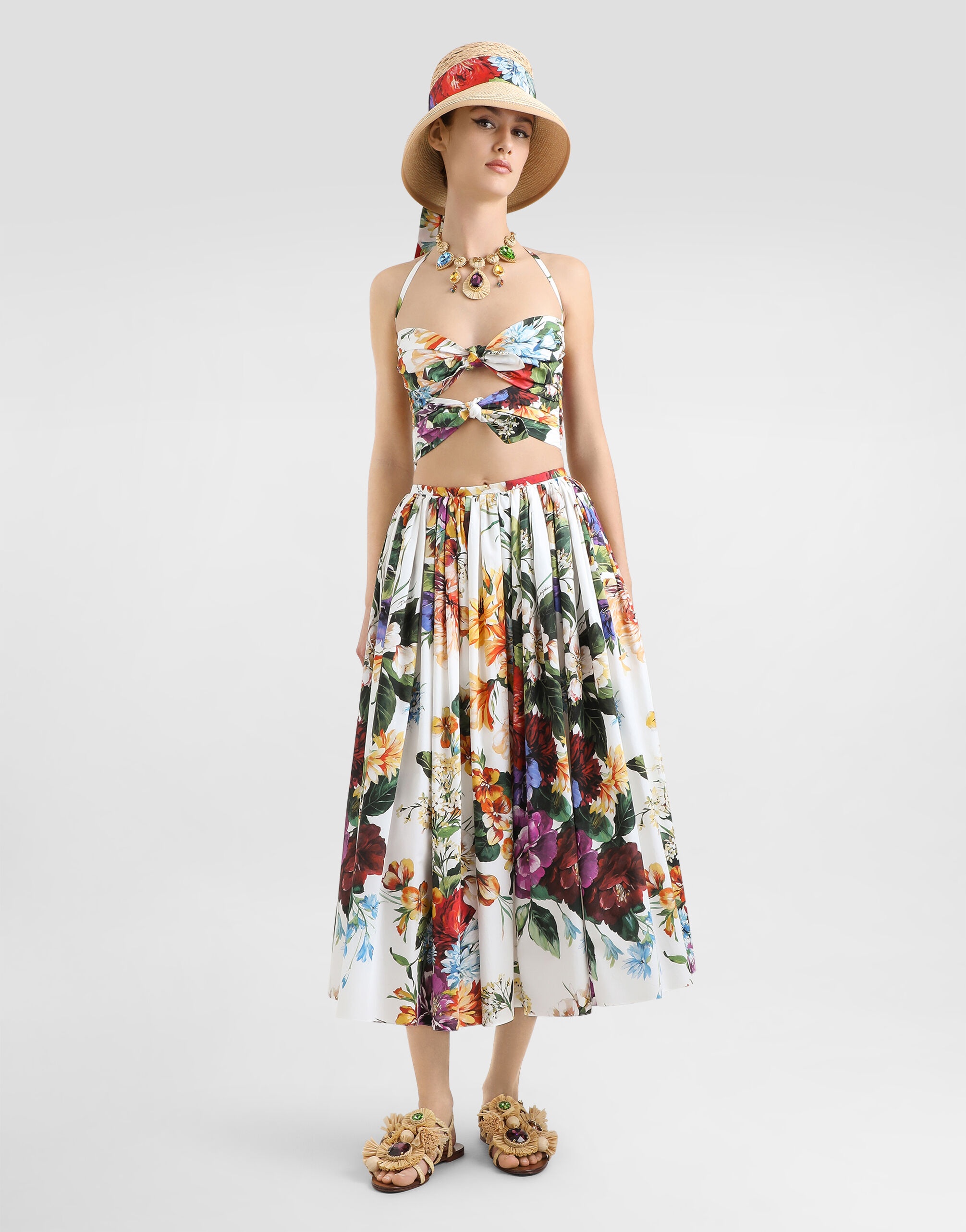 Flower bouquet-print poplin top - 2