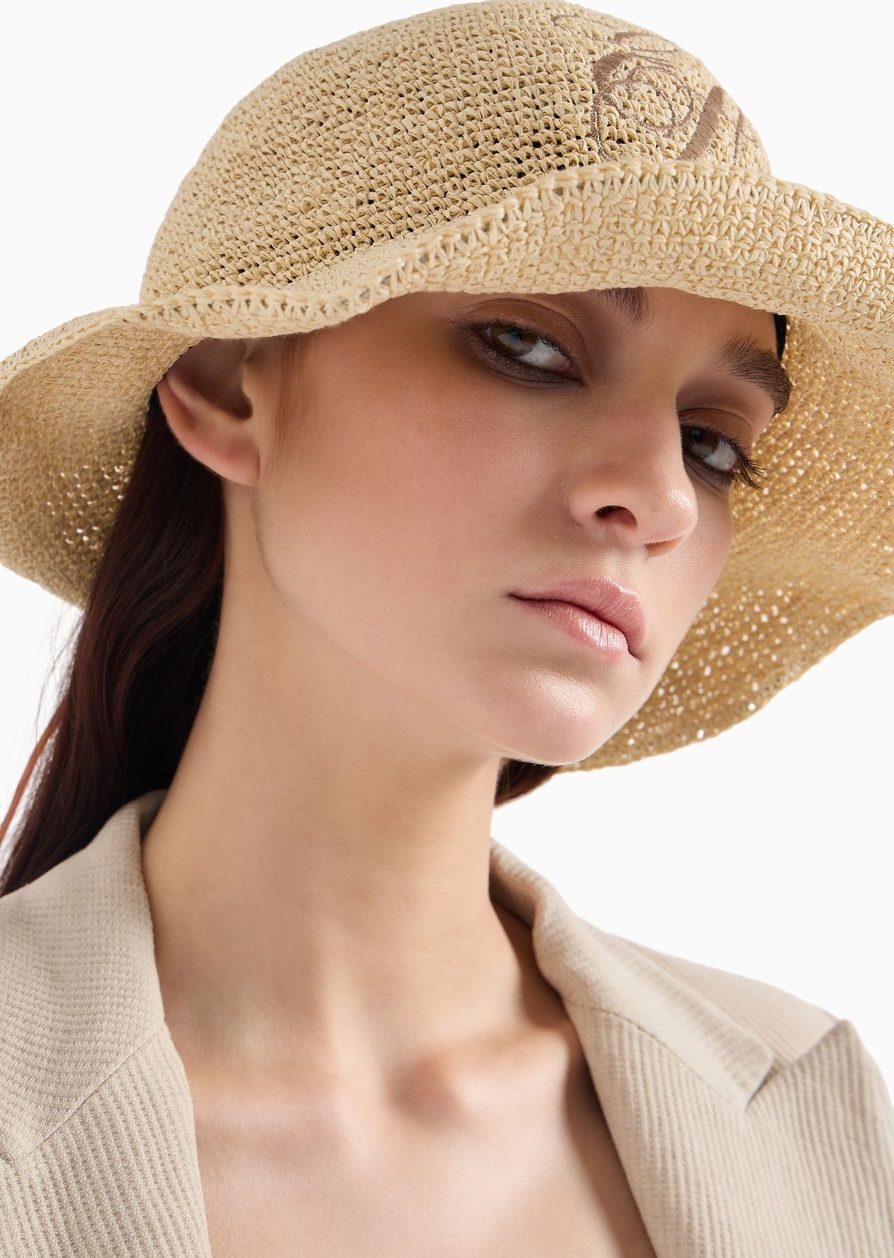 Braided-weave cloche hat with EA signature embroidery - 3