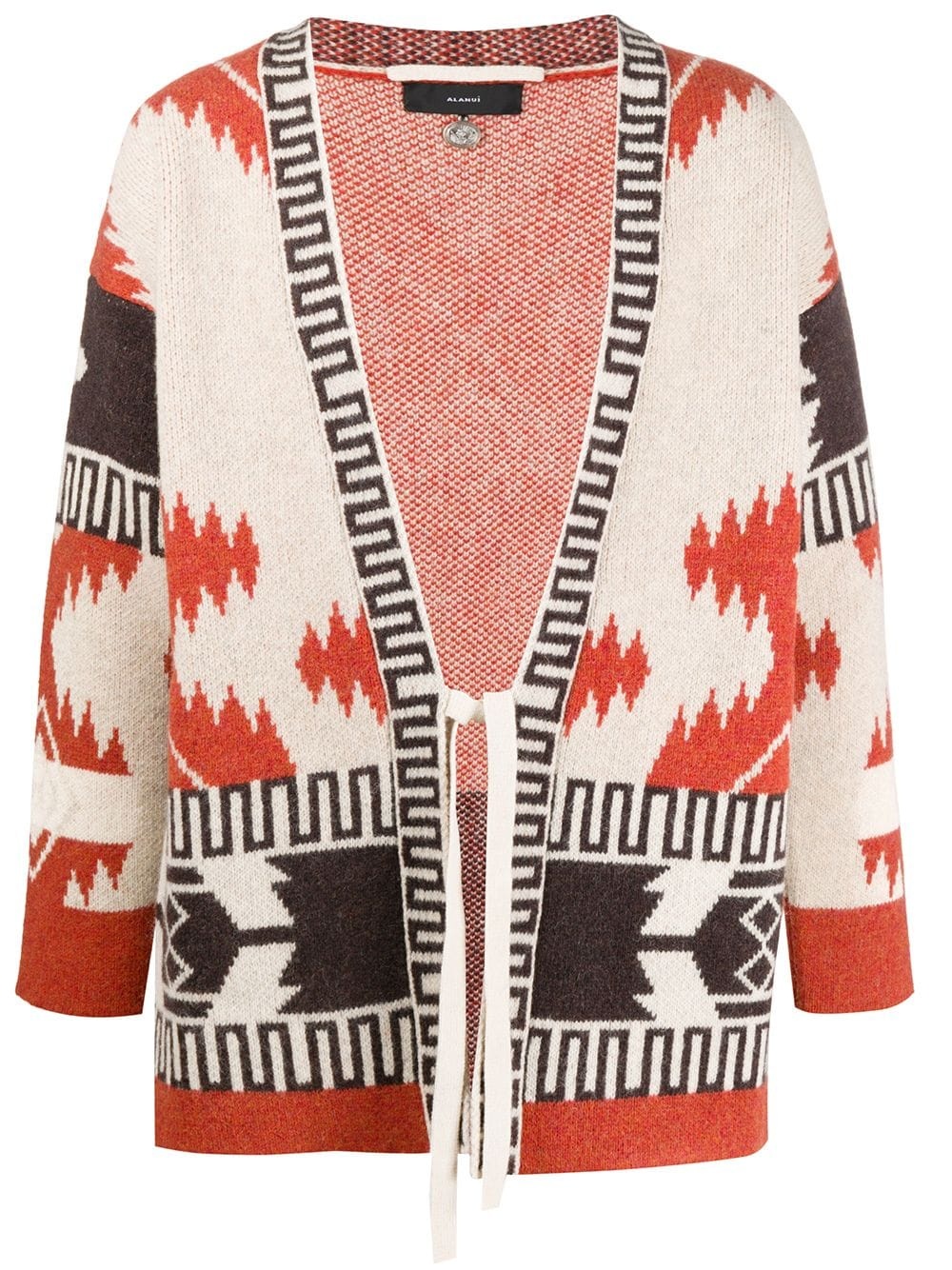 wool patterned cardigan kimono with front tie - 1