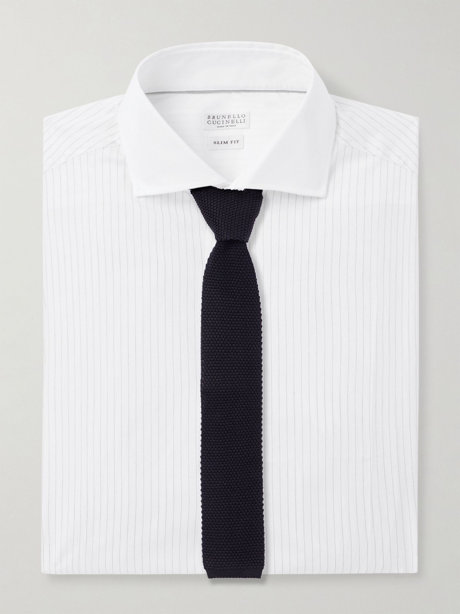 Cutaway-Collar Pinstriped Cotton Shirt White - 5