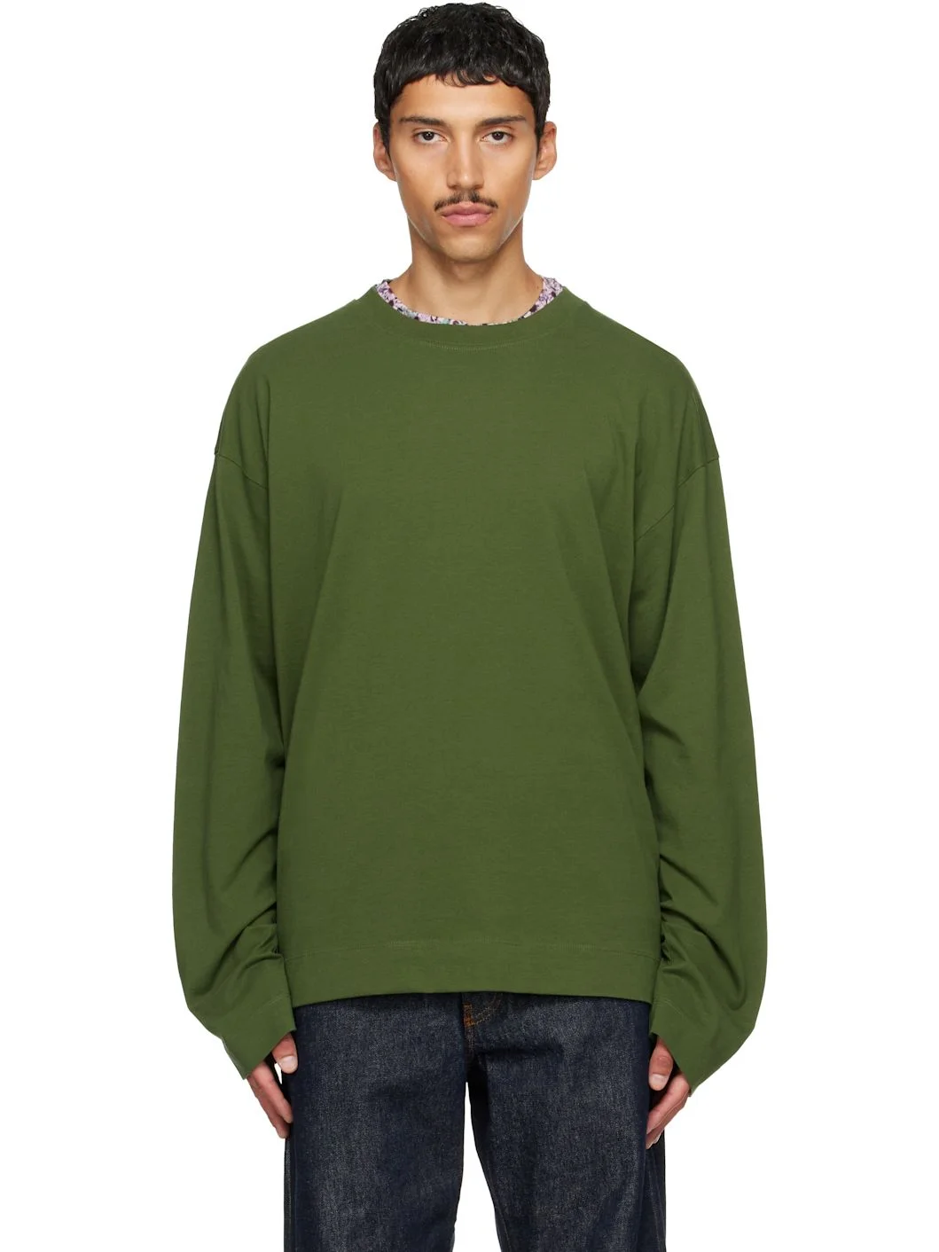 Green Long Sleeve Cotton T-shirt - 1