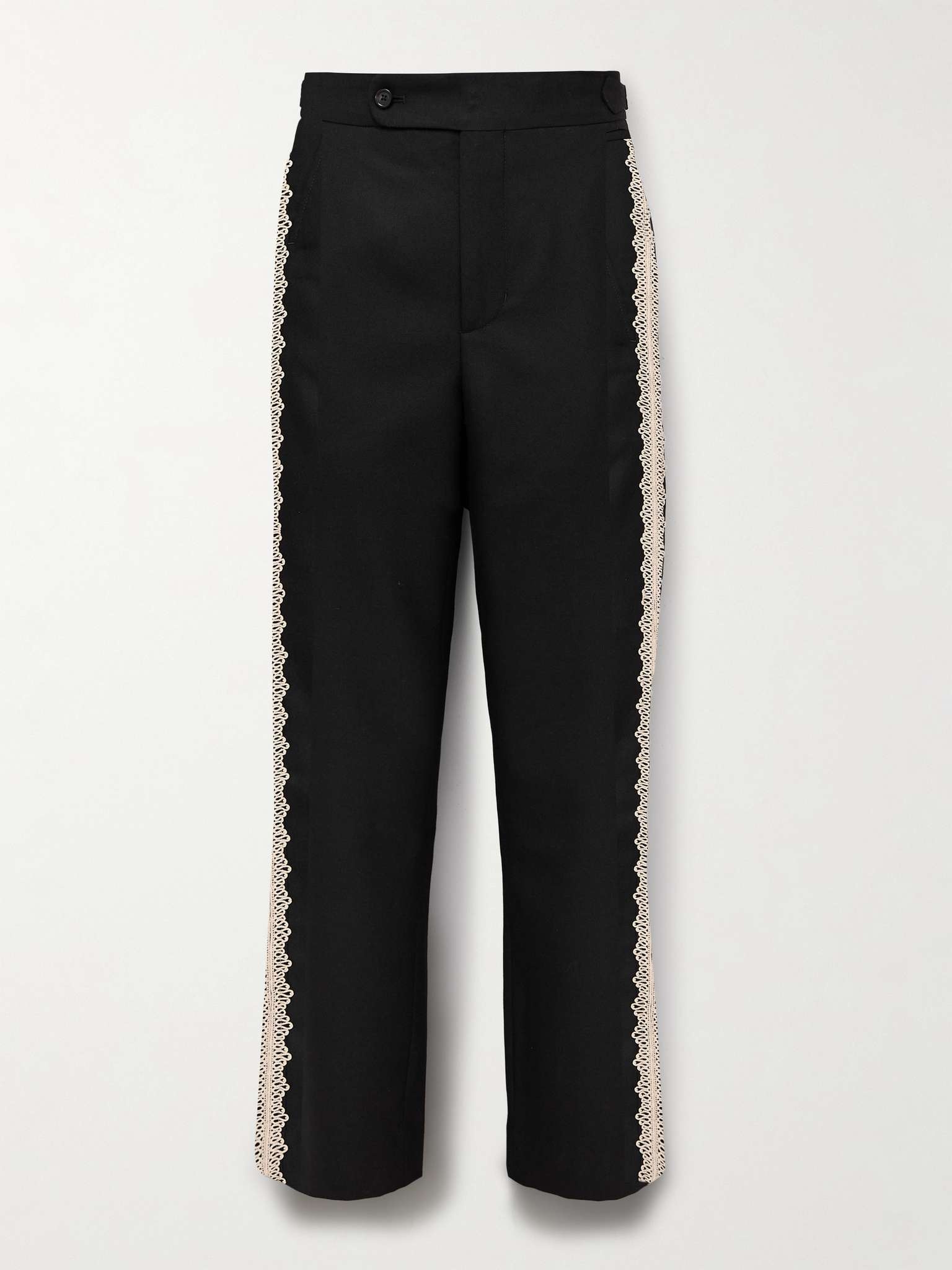 Straight-Leg Lace-Trimmed Wool Trousers - 1