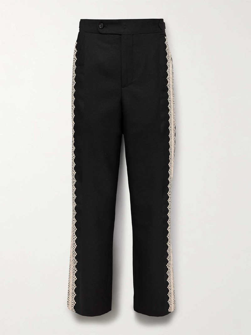 Straight-Leg Lace-Trimmed Wool Trousers 1