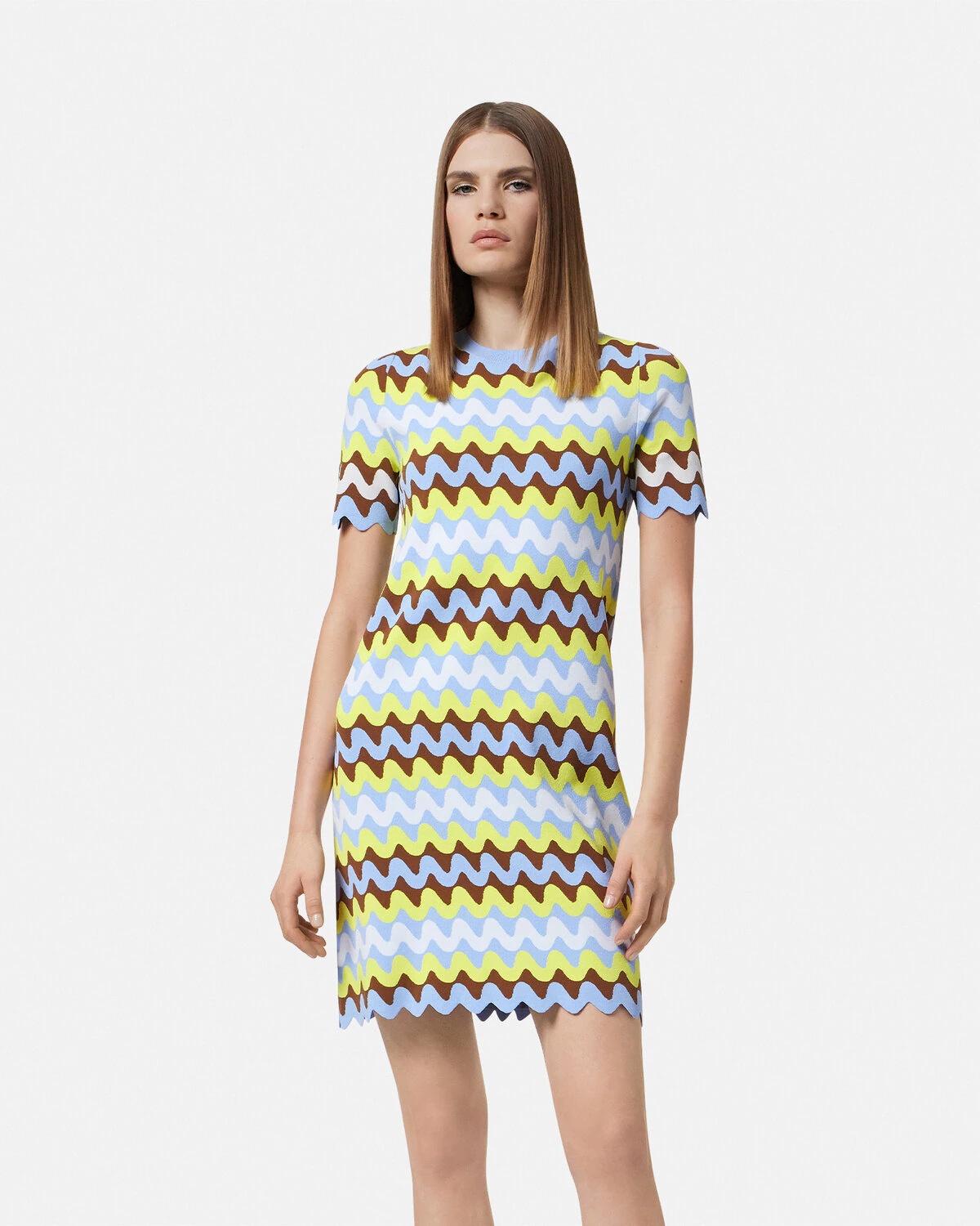 Wave Jacquard Knit Midi T-Shirt Dress - 4