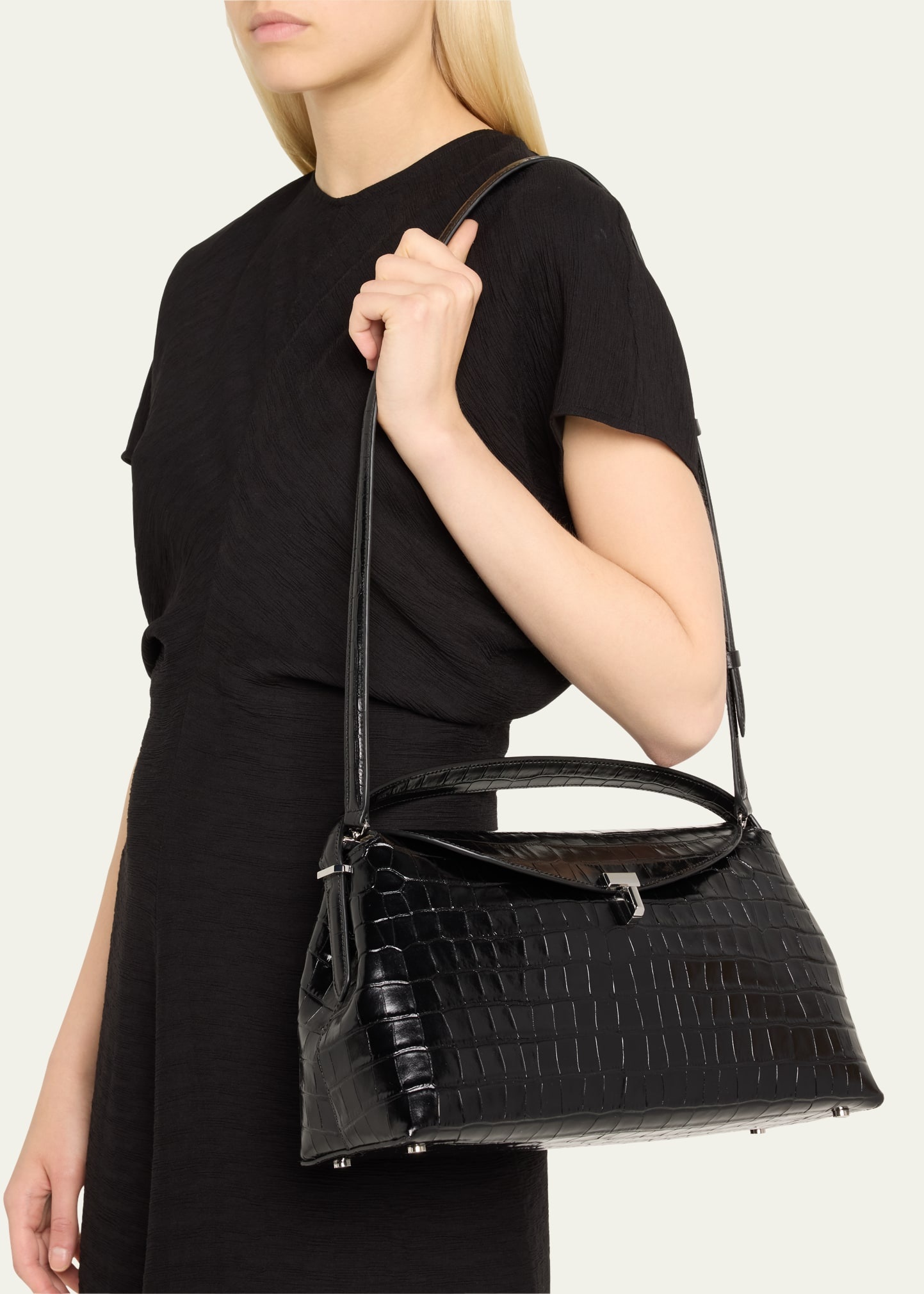 T-Lock Croc-Embossed Top-Handle Bag - 2