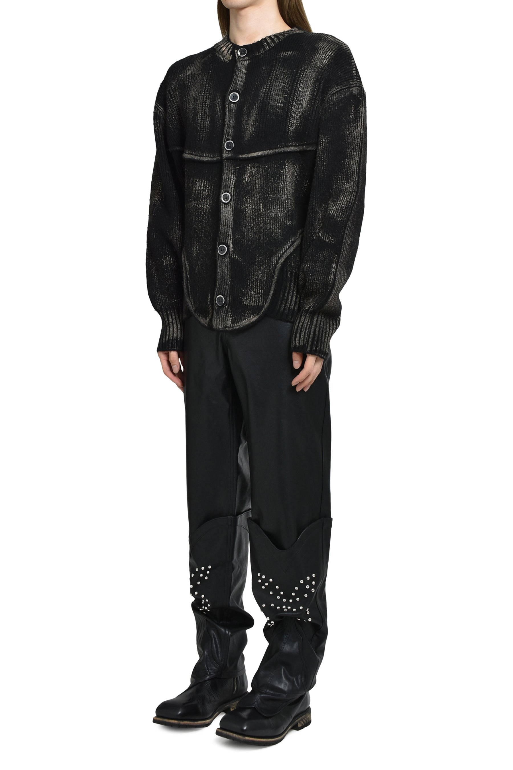 PAINTED CORSET KNIT CARDIGAN / BLK - 4