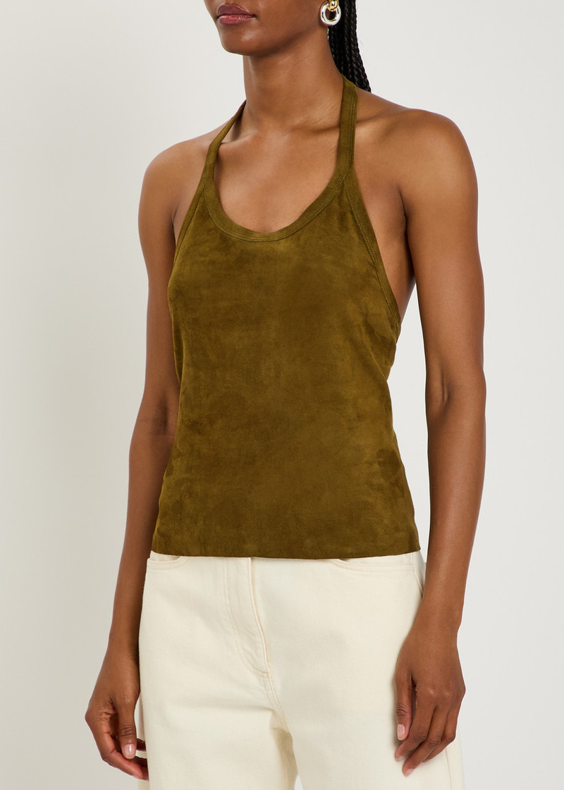 STOULS Stouls Cherry Halterneck Stretch-suede top outlook