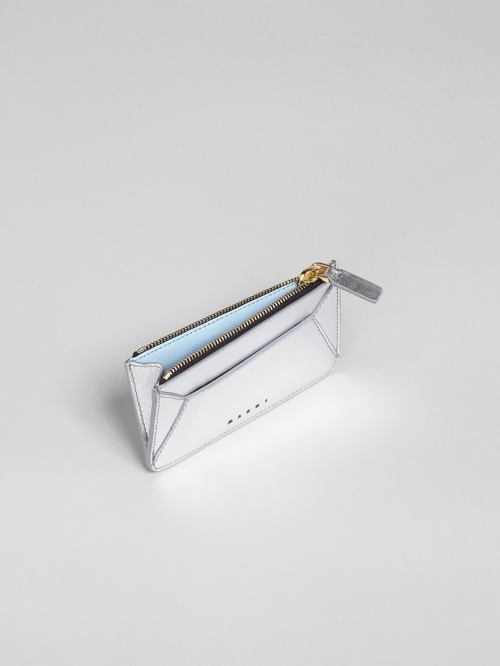 SILVER METALLIC LEATHER CARD CASE - 2