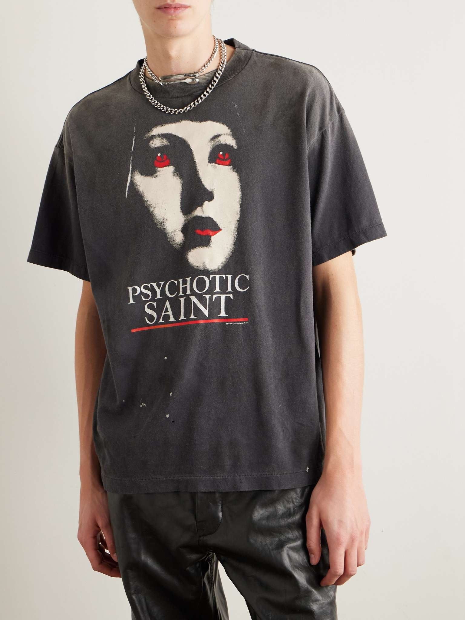 Psychotic Saint Distressed Printed Cotton-Jersey T-Shirt - 3