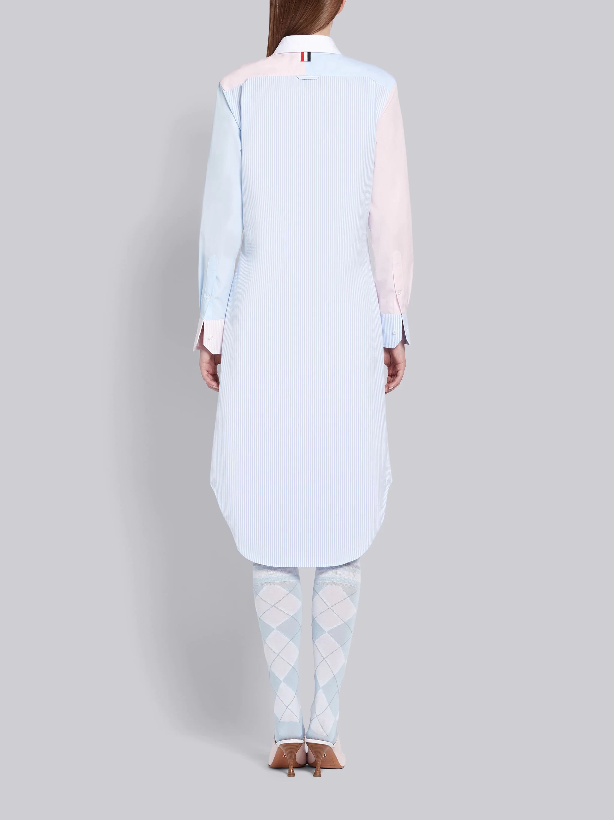 Light Pink Fun-mix Cotton Poplin University Stripe Round Collar Classic Long Sleeve Shirtdress - 3