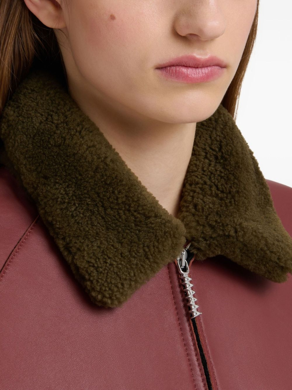 collar-detail leather bomber jacket - 6