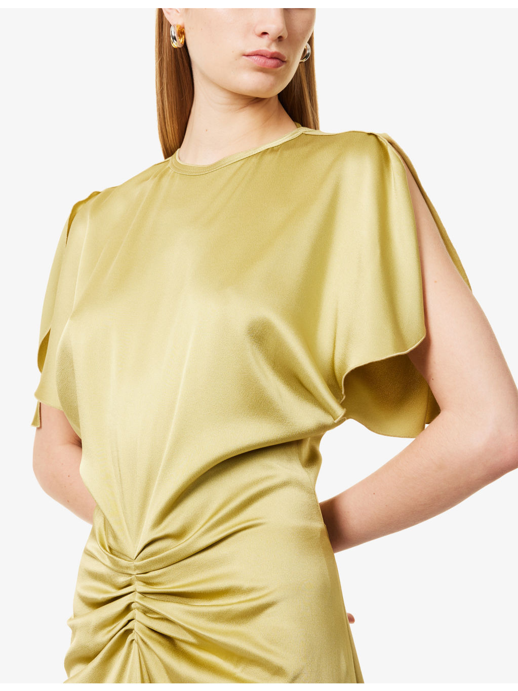 Gathered Low-Back Satin Maxi Dress - 5