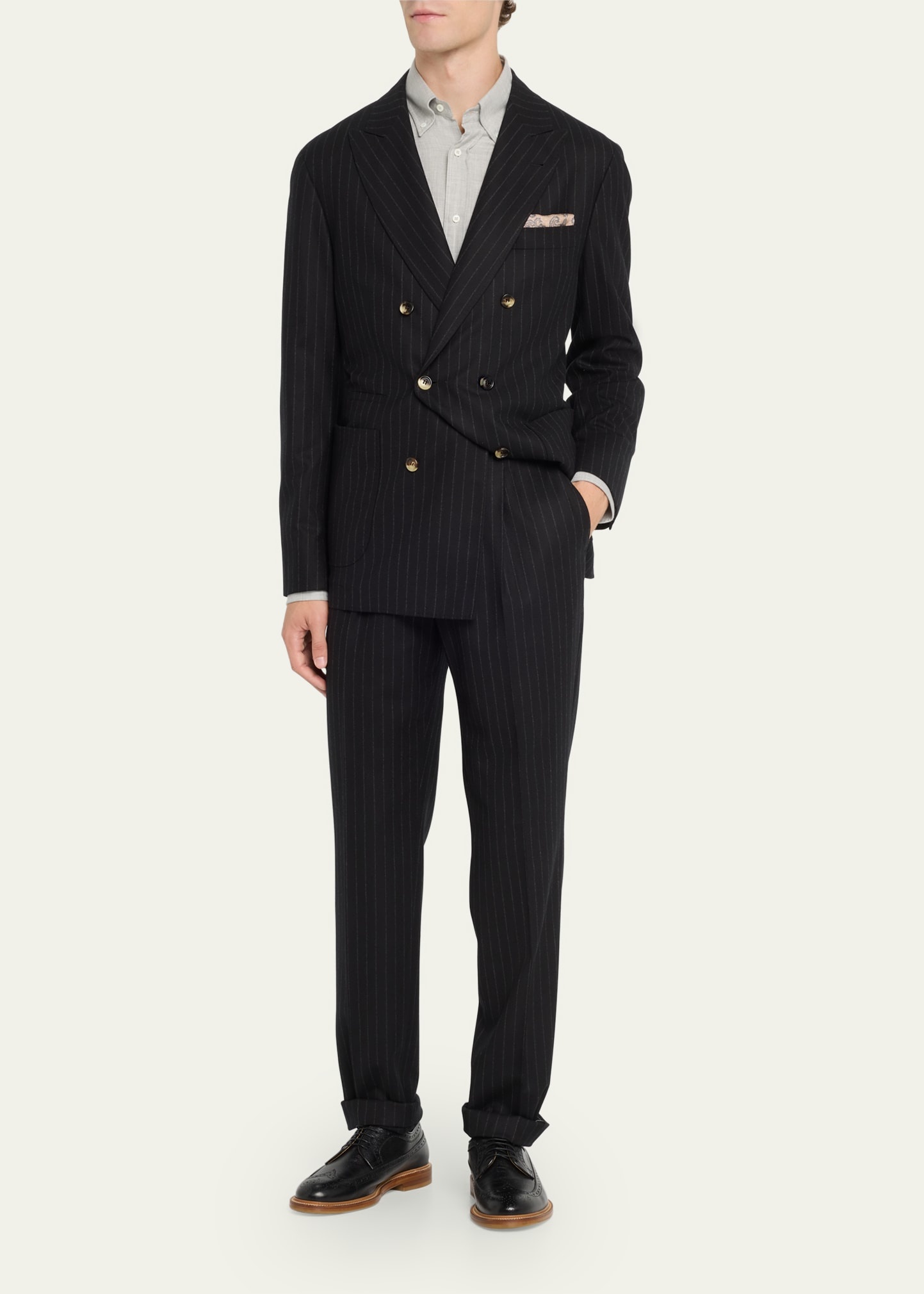 Men's Pinstriped Flannel Double-Breasted Suit - 2