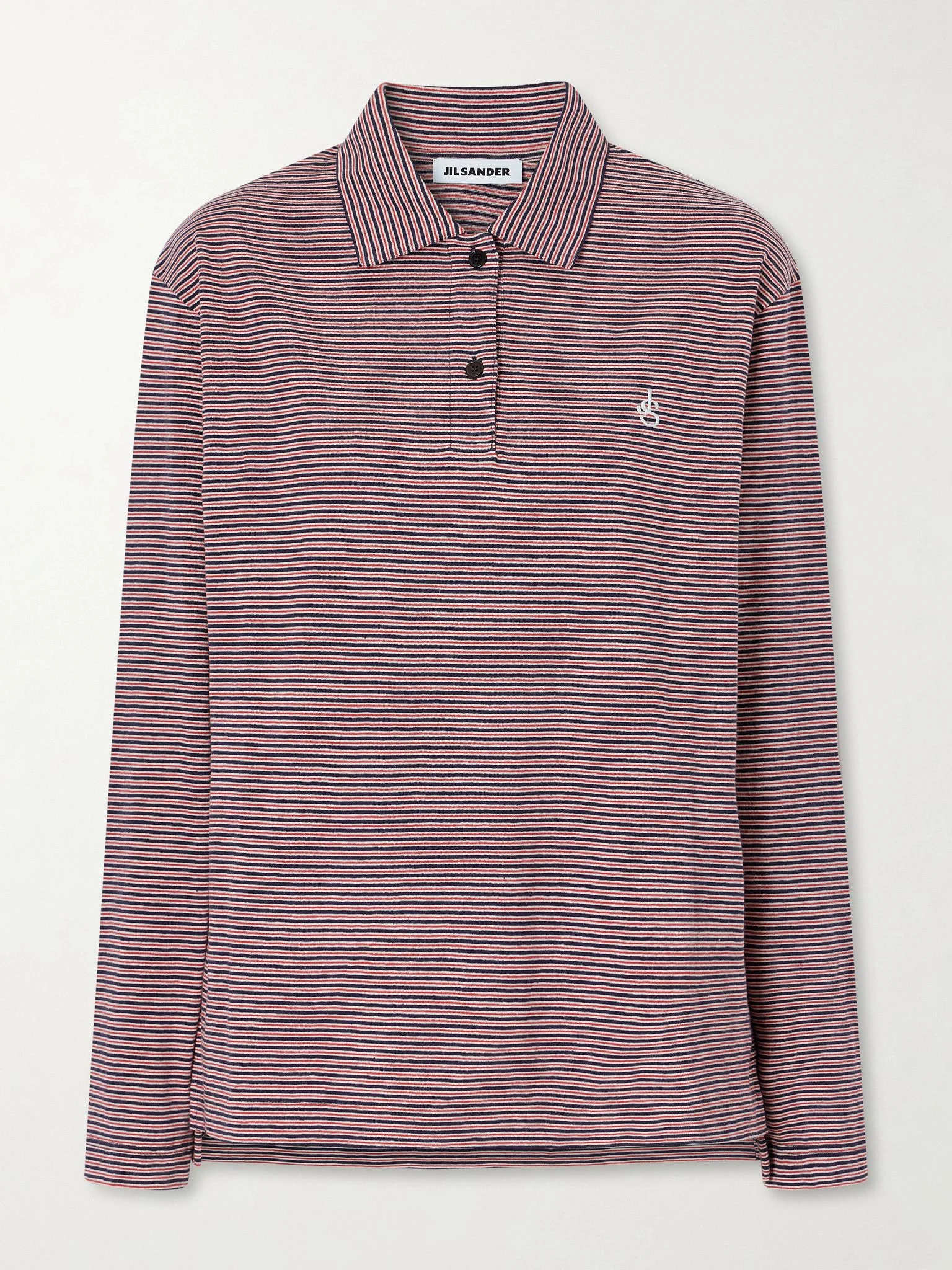 Logo-embroidered striped cotton-jersey polo shirt Red - 1