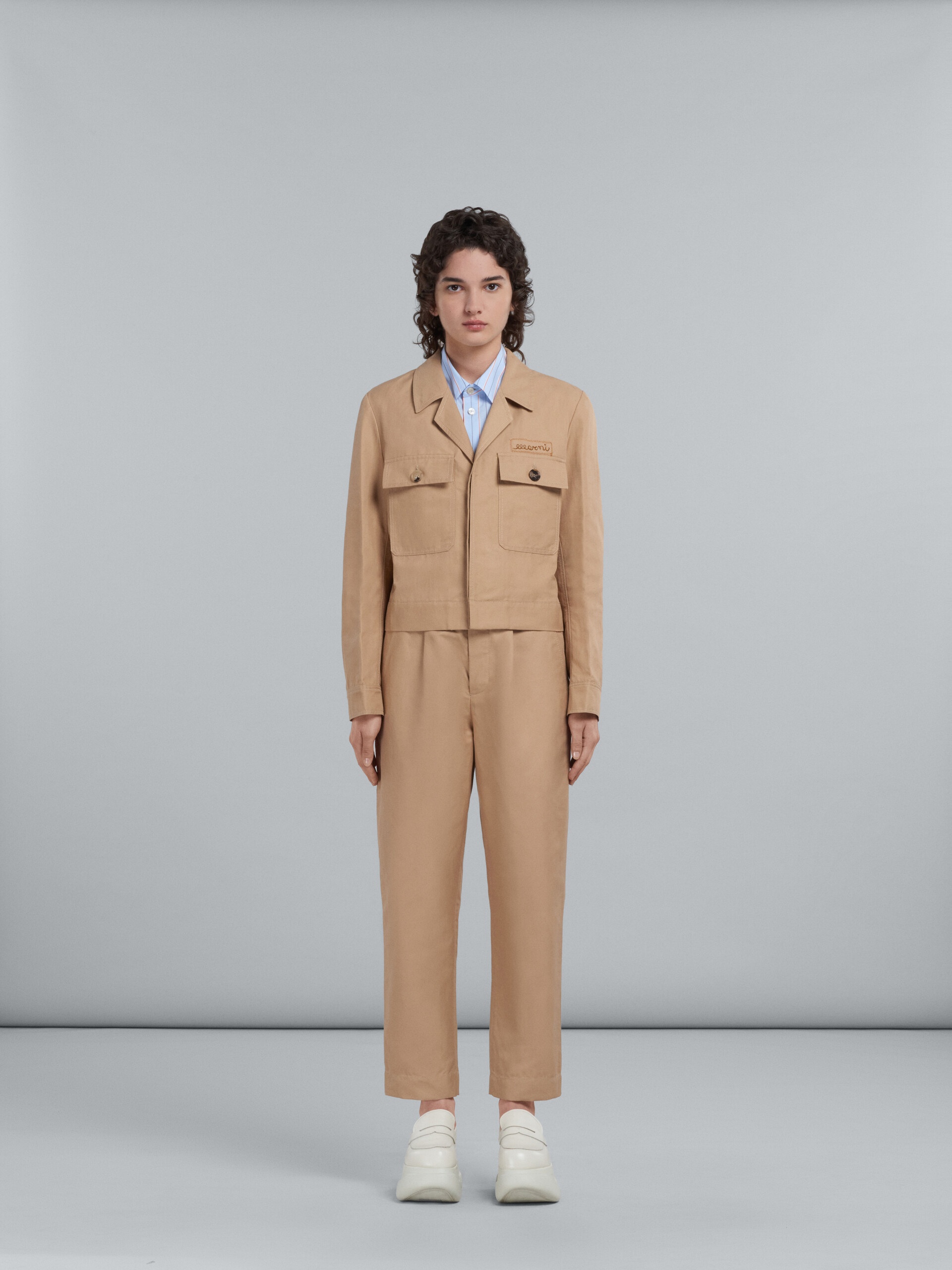 BEIGE TROUSERS IN TECHNICAL COTTON-LINEN - 2