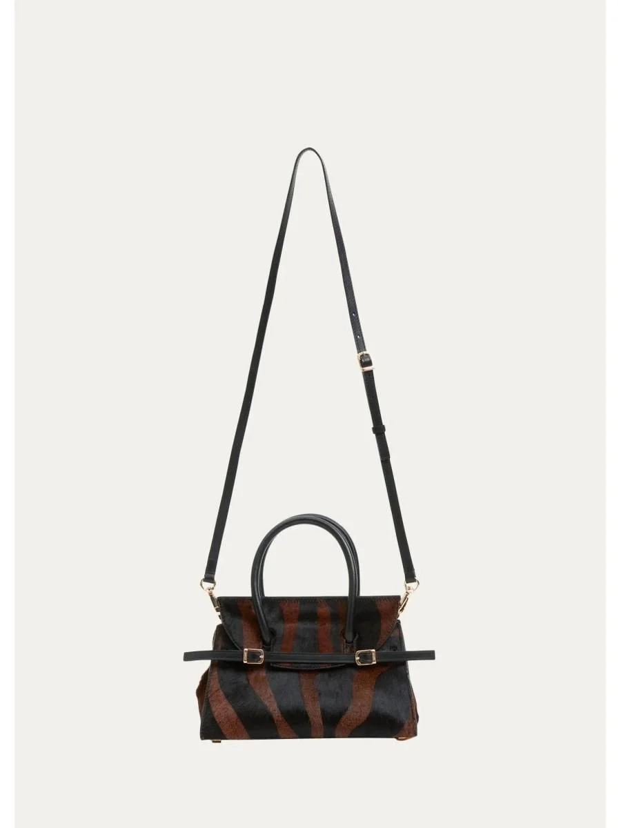 River Small Zebra-Print Calf Hair Top-Handle Bag - 1