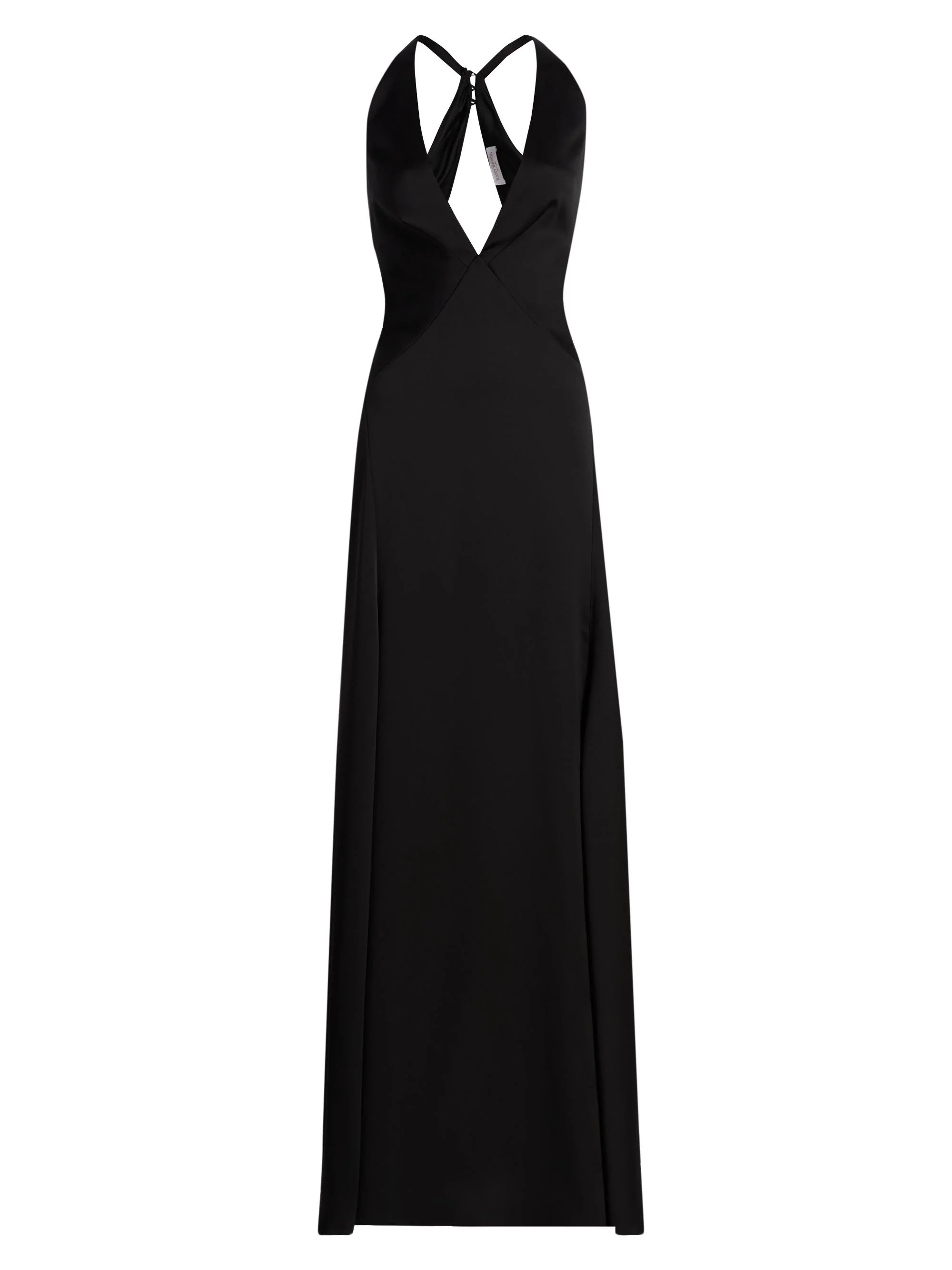 Women's Belle Plunging V-Neck Satin Gown - Black - 1