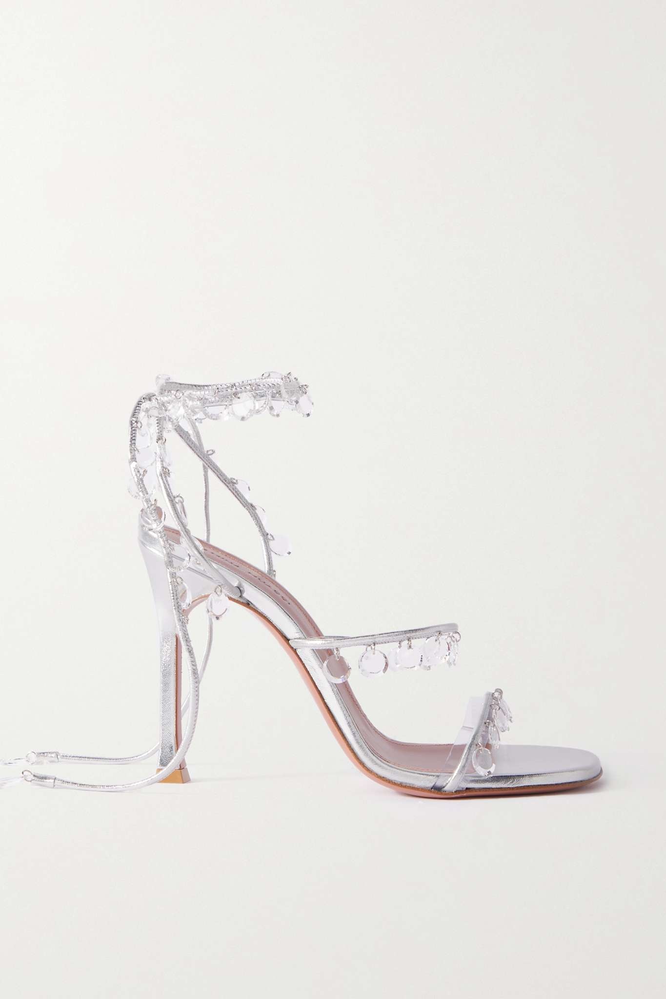 Tina crystal-embellished metallic leather sandals - 1