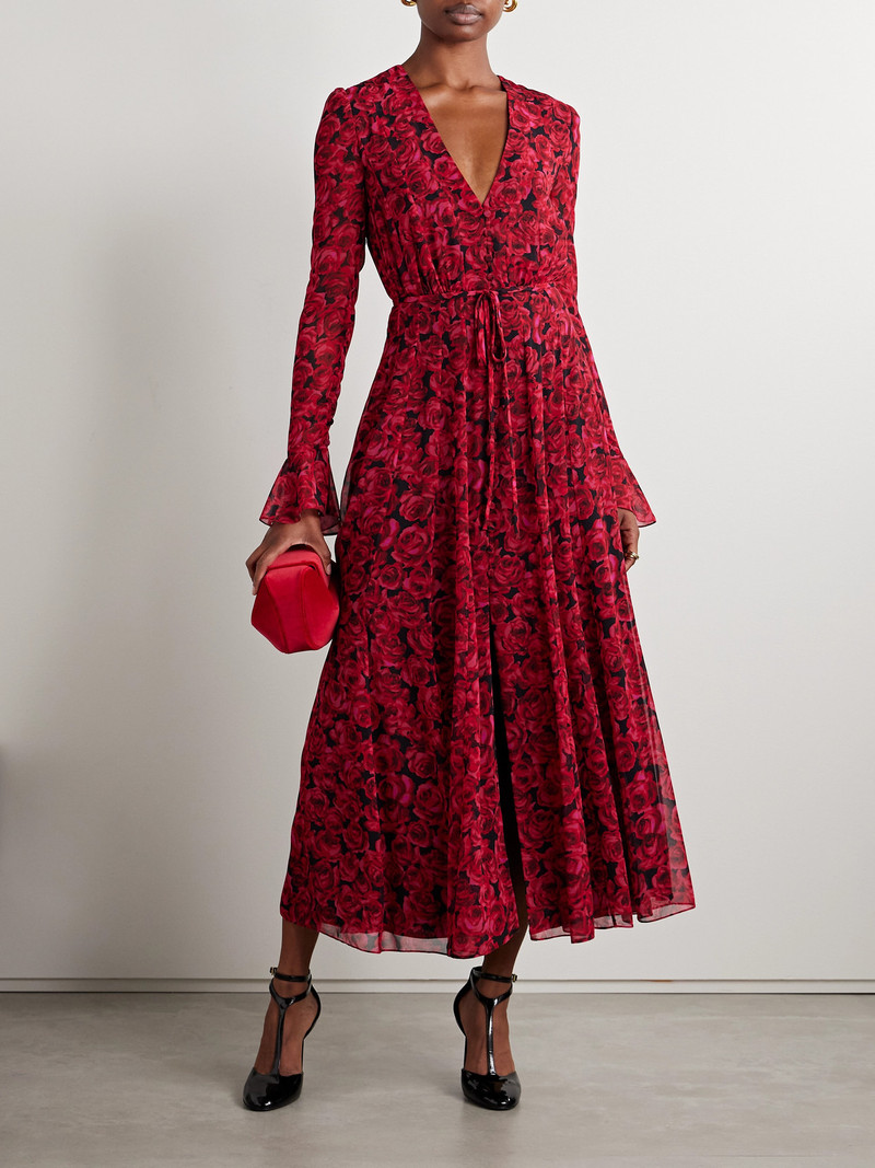 CAROLINA HERRERA Gathered Floral-print Chiffon Midi Dress outlook