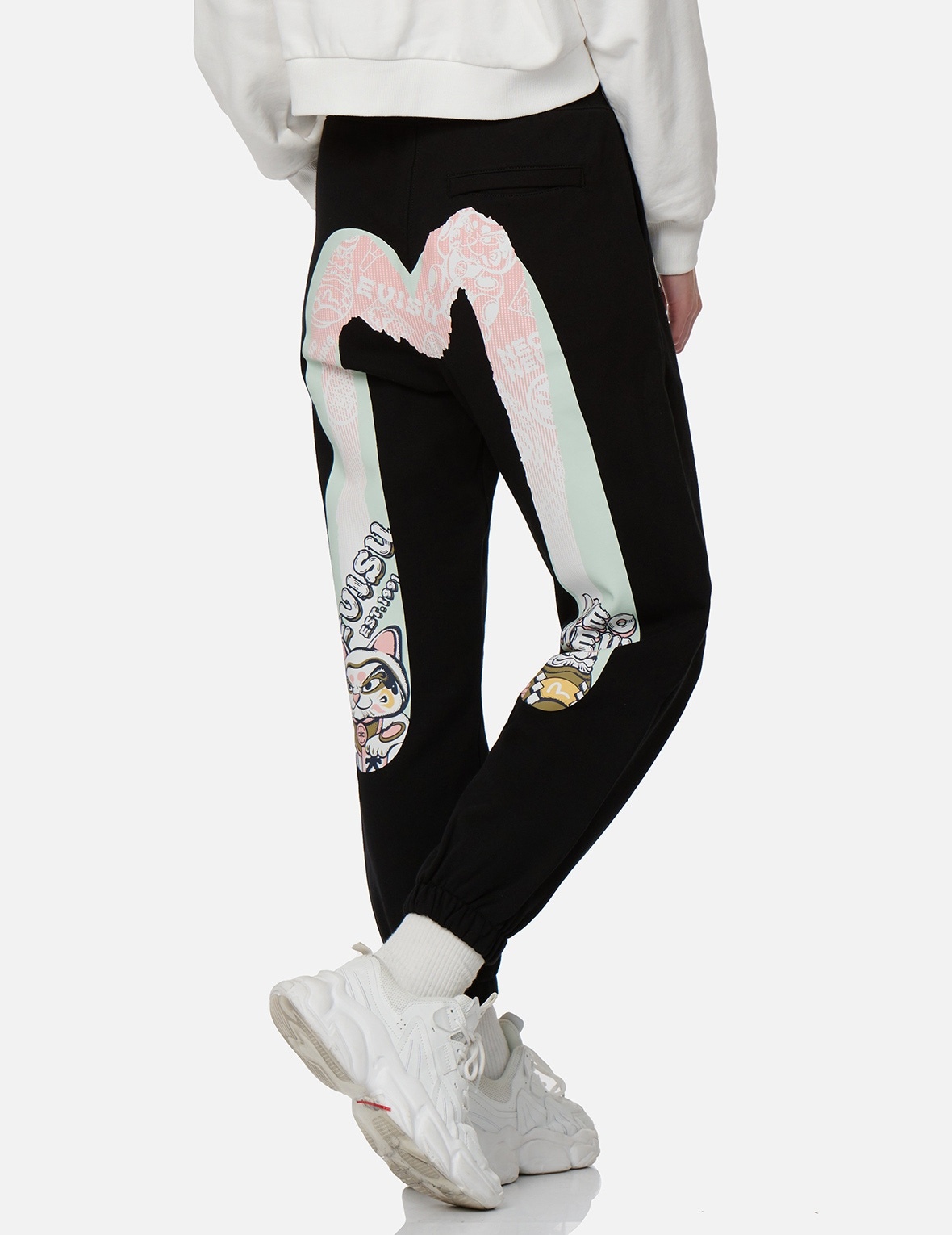 FORTUNE CAT AND DARUMA DOUBLE DAICOCK PRINT SWEATPANTS - 7