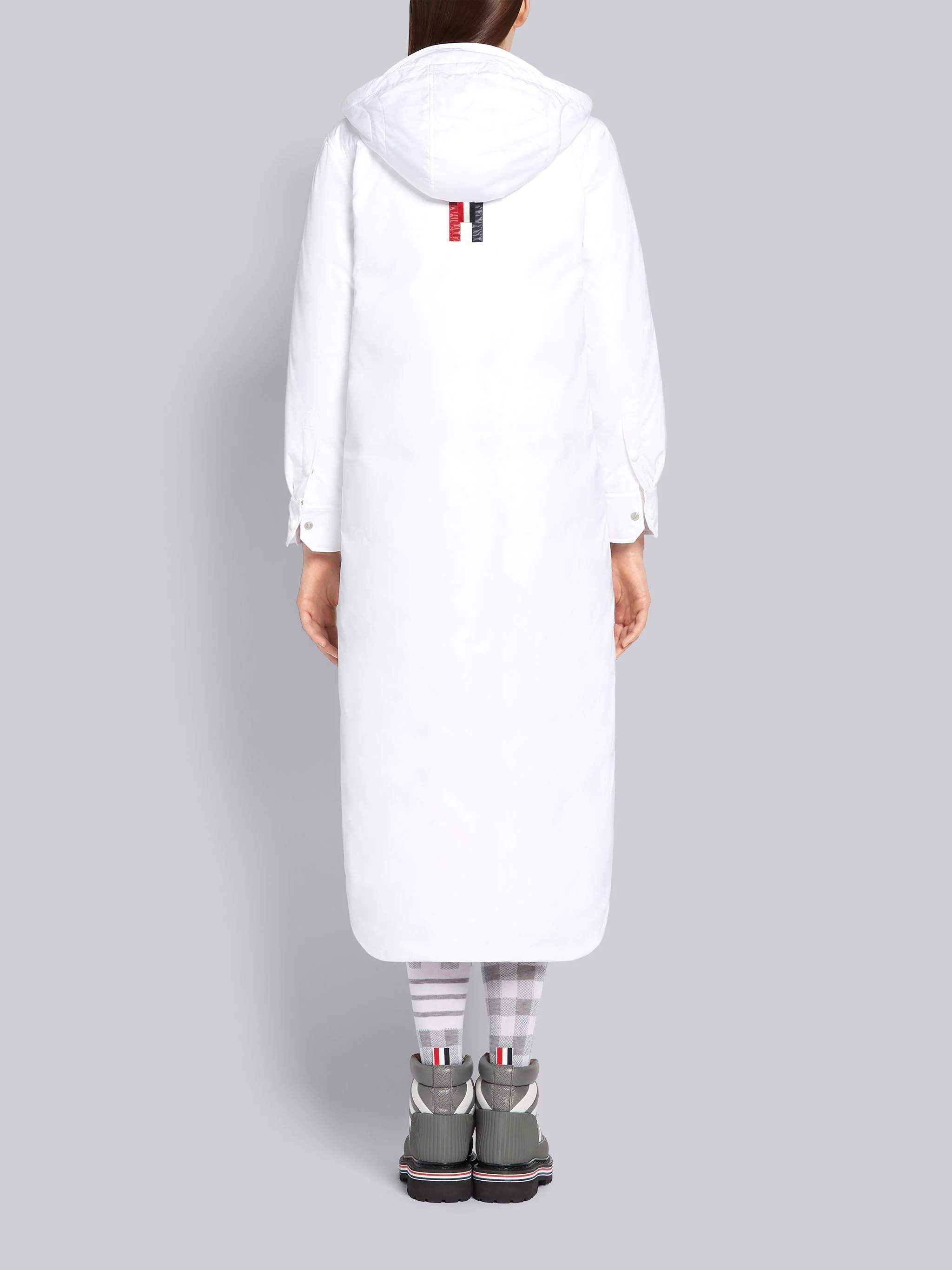 White Tech Down Filled Poly Twill Hooded Shirtdress - 2