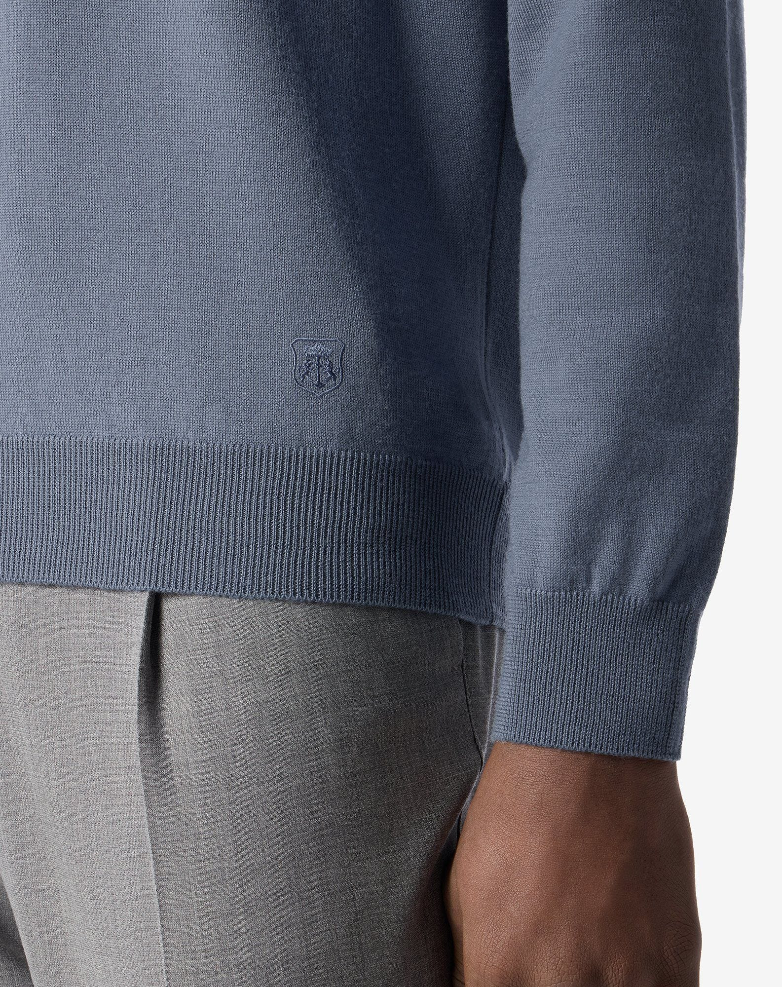 Sugar paper blue extra fine merino wool button-up polo - 5