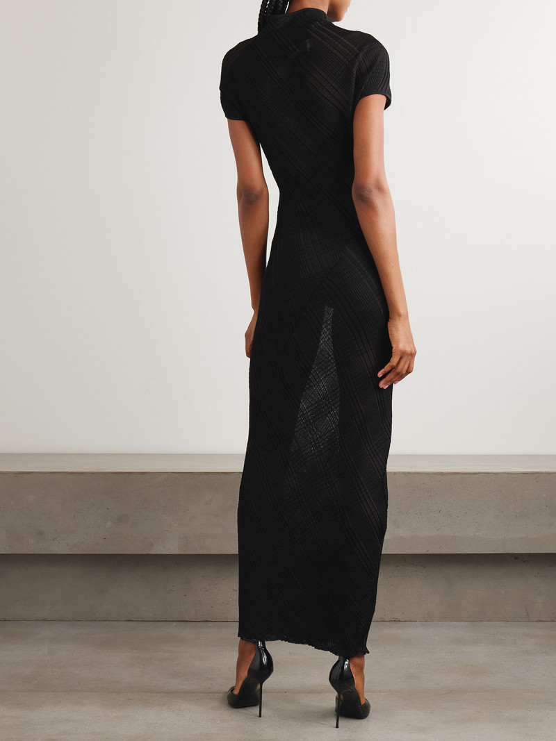 Embellished Checked Ribbed-knit Turtleneck Maxi Dress 3