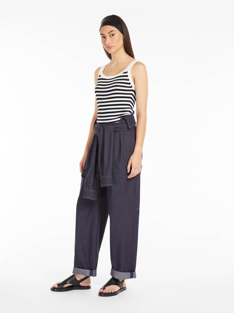 Max Mara SONALE Denim-effect cotton trousers outlook