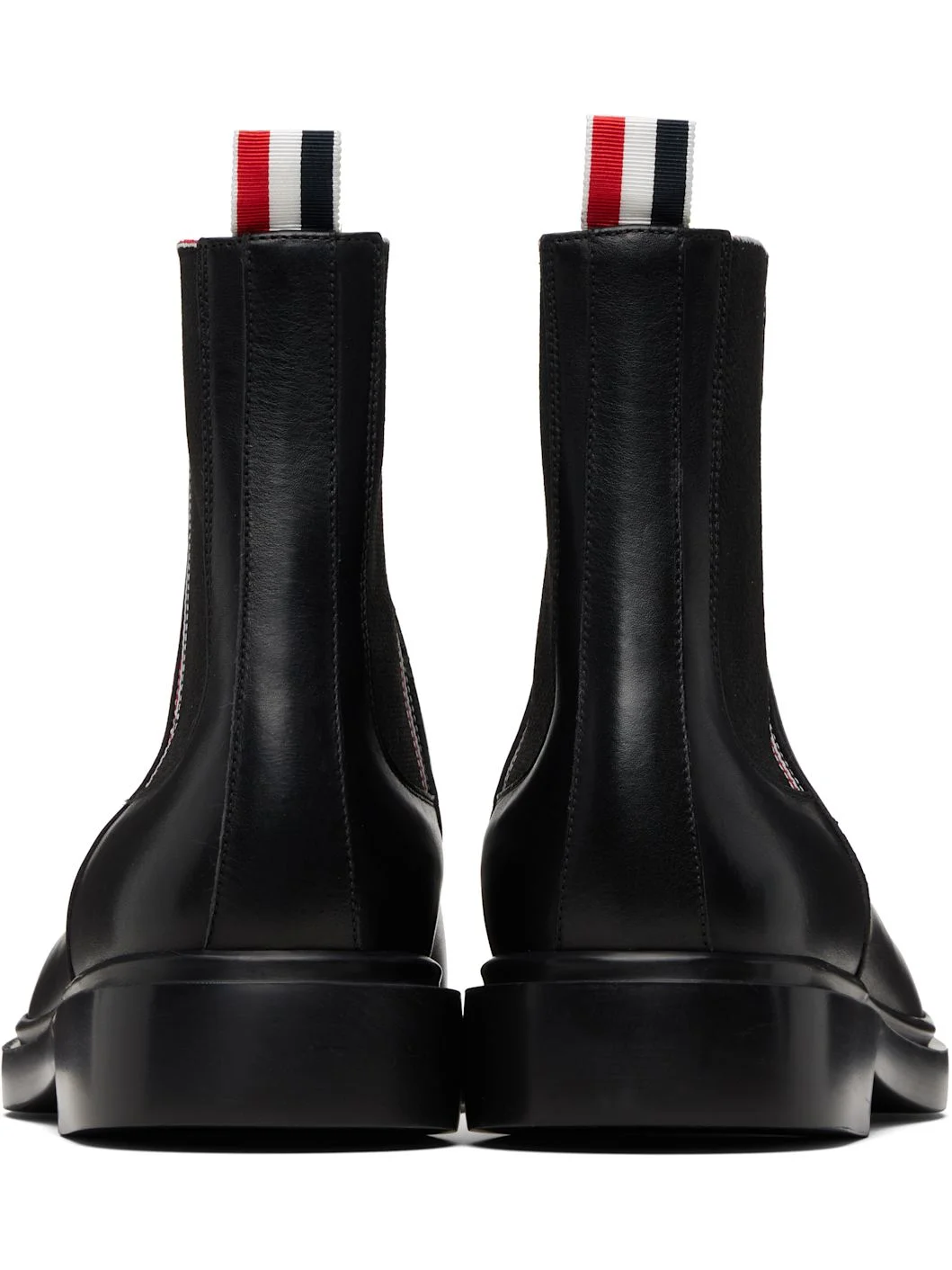 Thom Browne Black Vitello Calf RWB Rubber Sole Chelsea Boots  display picture 3