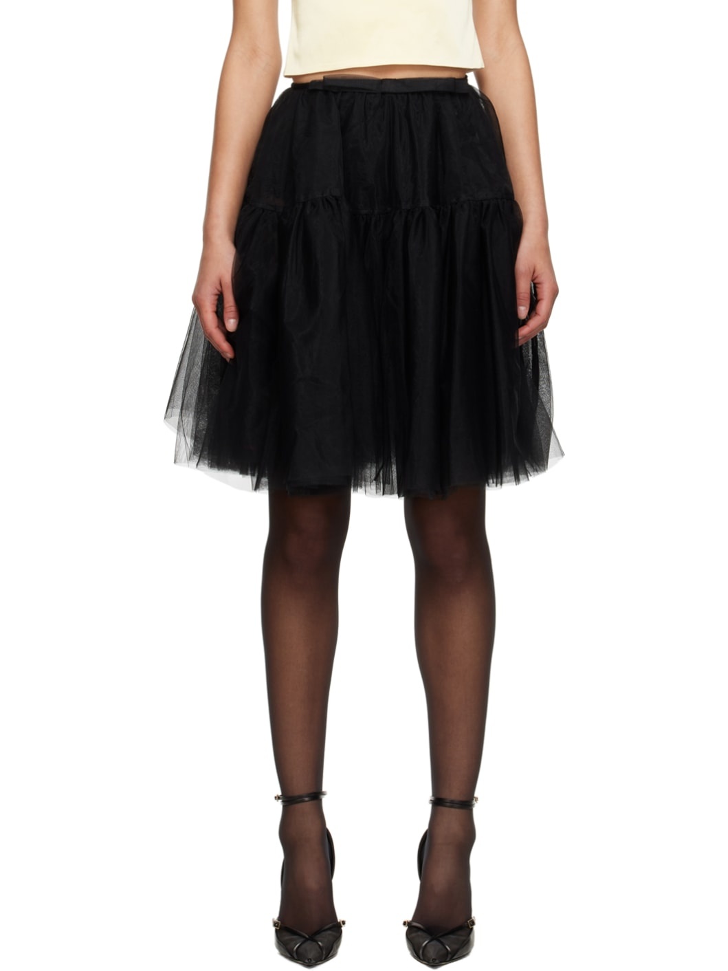 Black Semi-Sheer Midi Skirt - 1