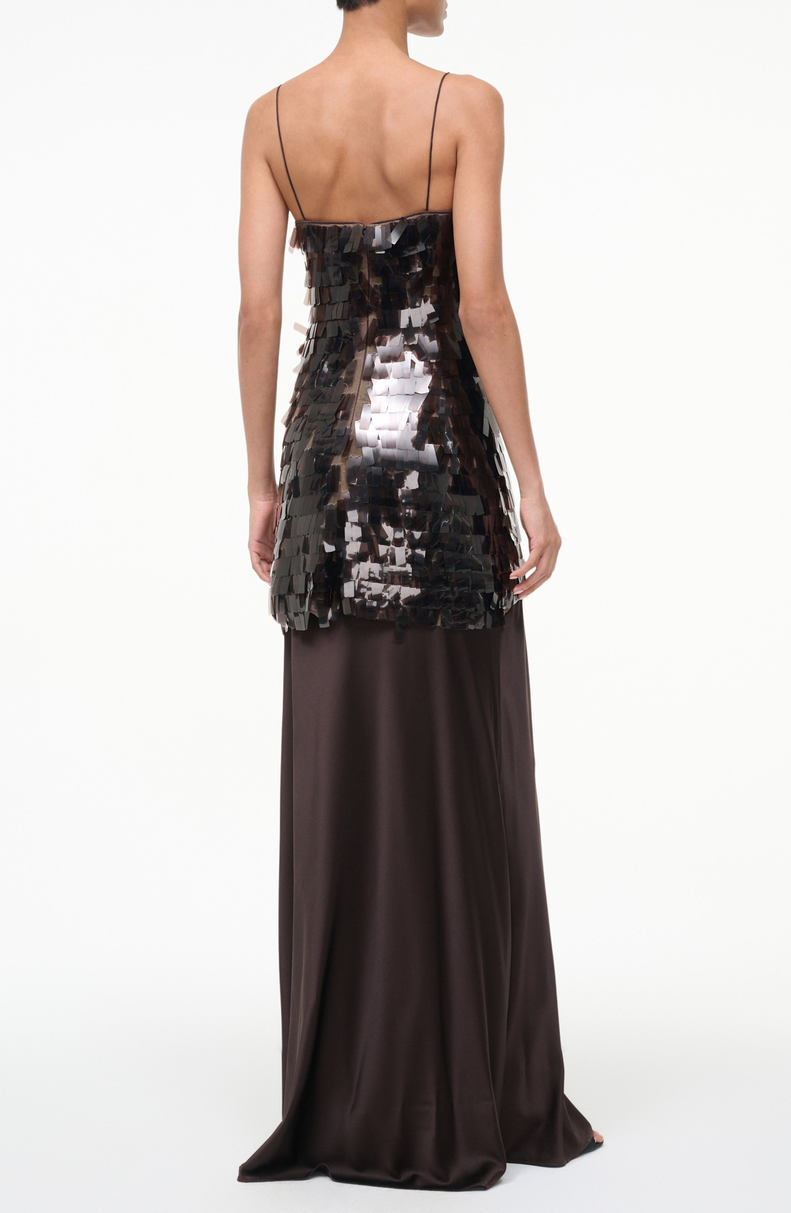 STAUD Mesa Mixed Media Paillette Gown in Earth at Nordstrom - 2