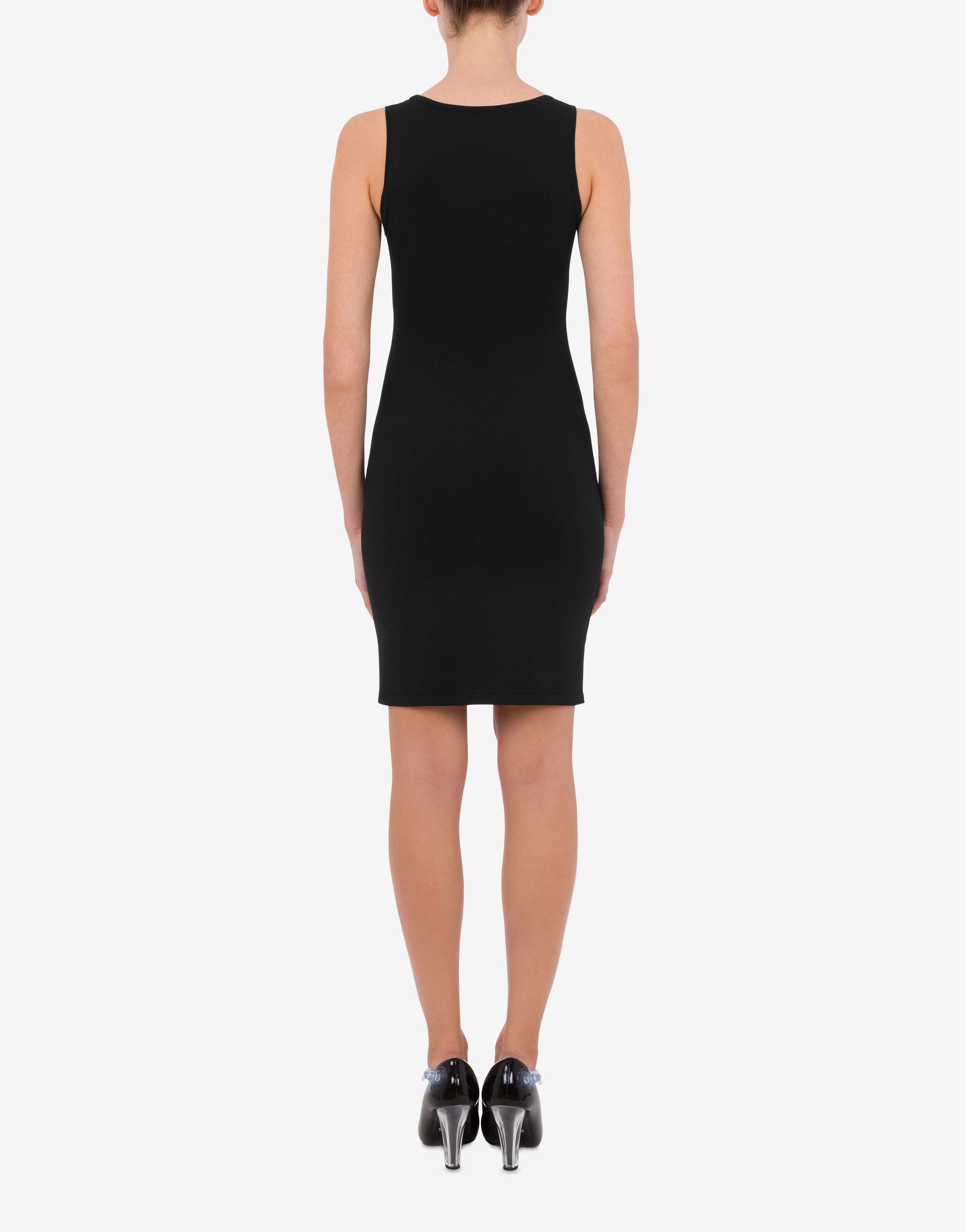【関税&送料込】Moschino Knit Dress Moschino Black Crochet Knit Dress & 100% Silk Sheer Little