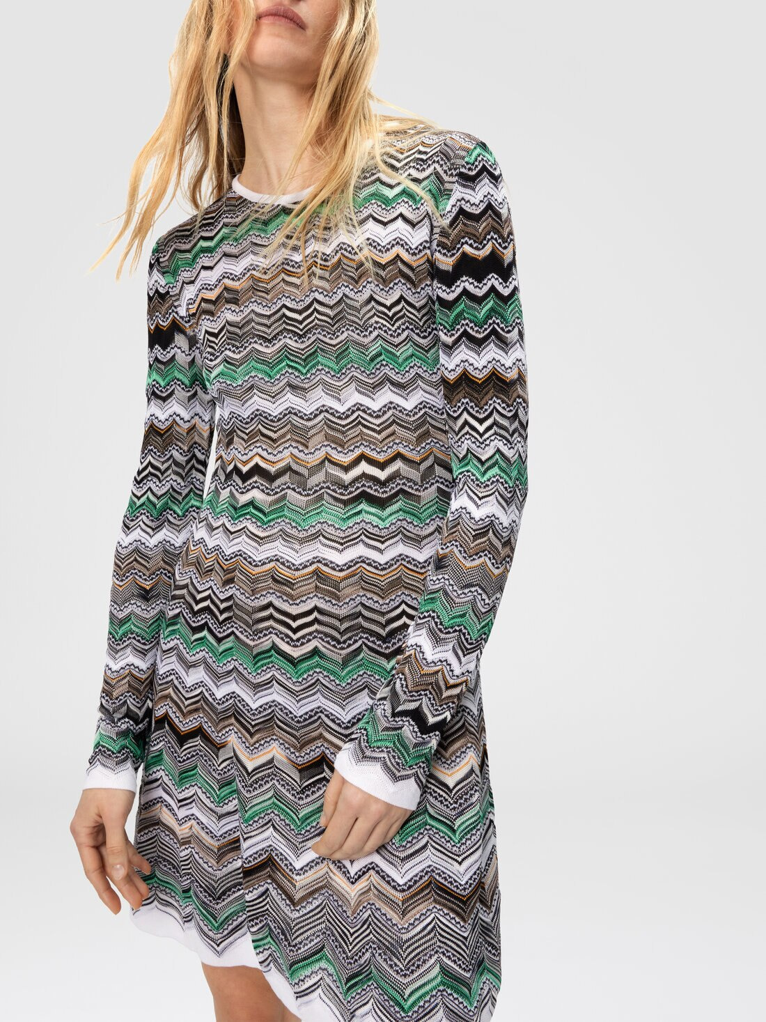 Mini Dress in English Rib Knit with Flame Pattern - 4