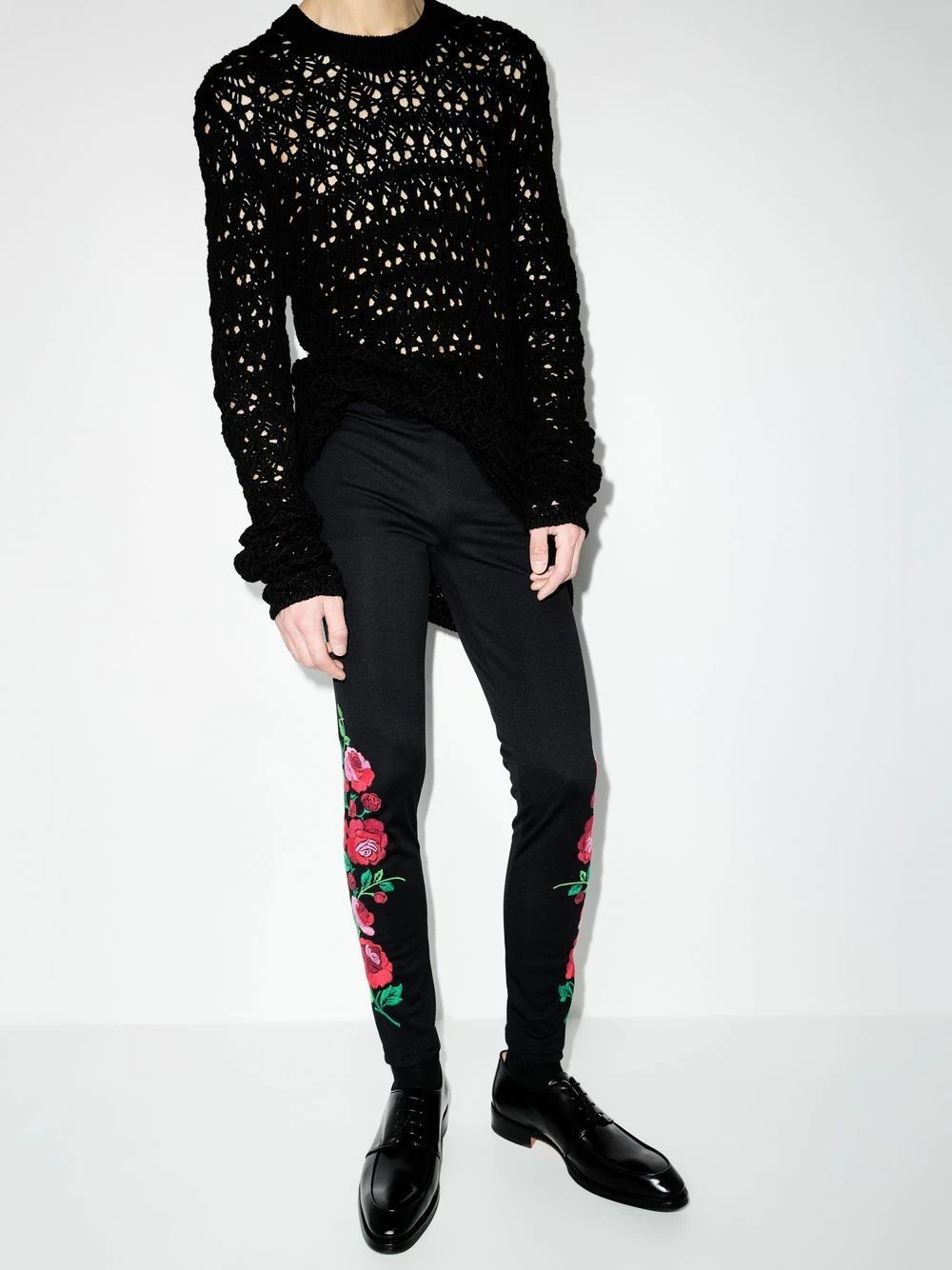 floral-embroidered skinny-cut trousers - 2